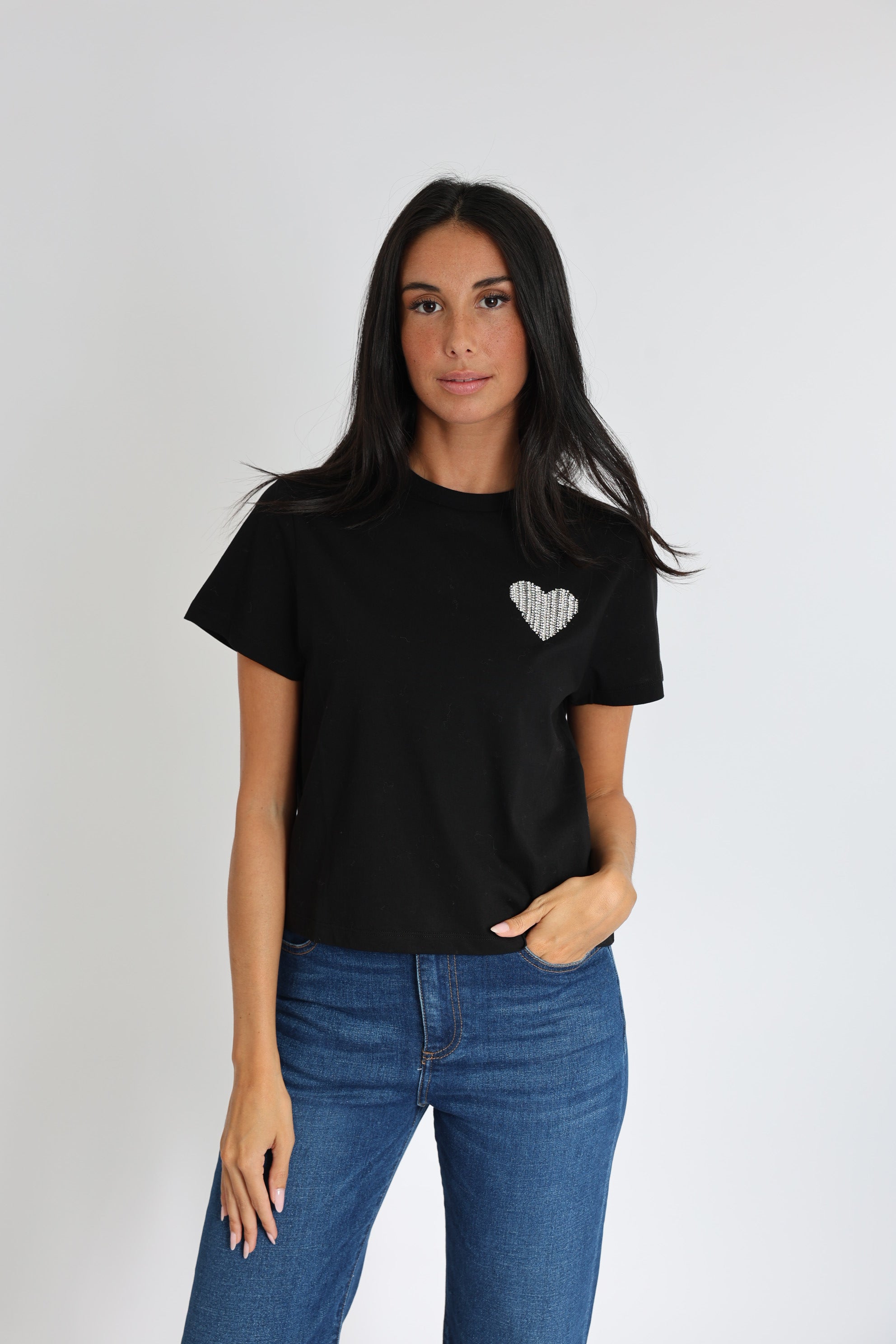 T-SHIRT CŒR STRASS LUNA NOIR