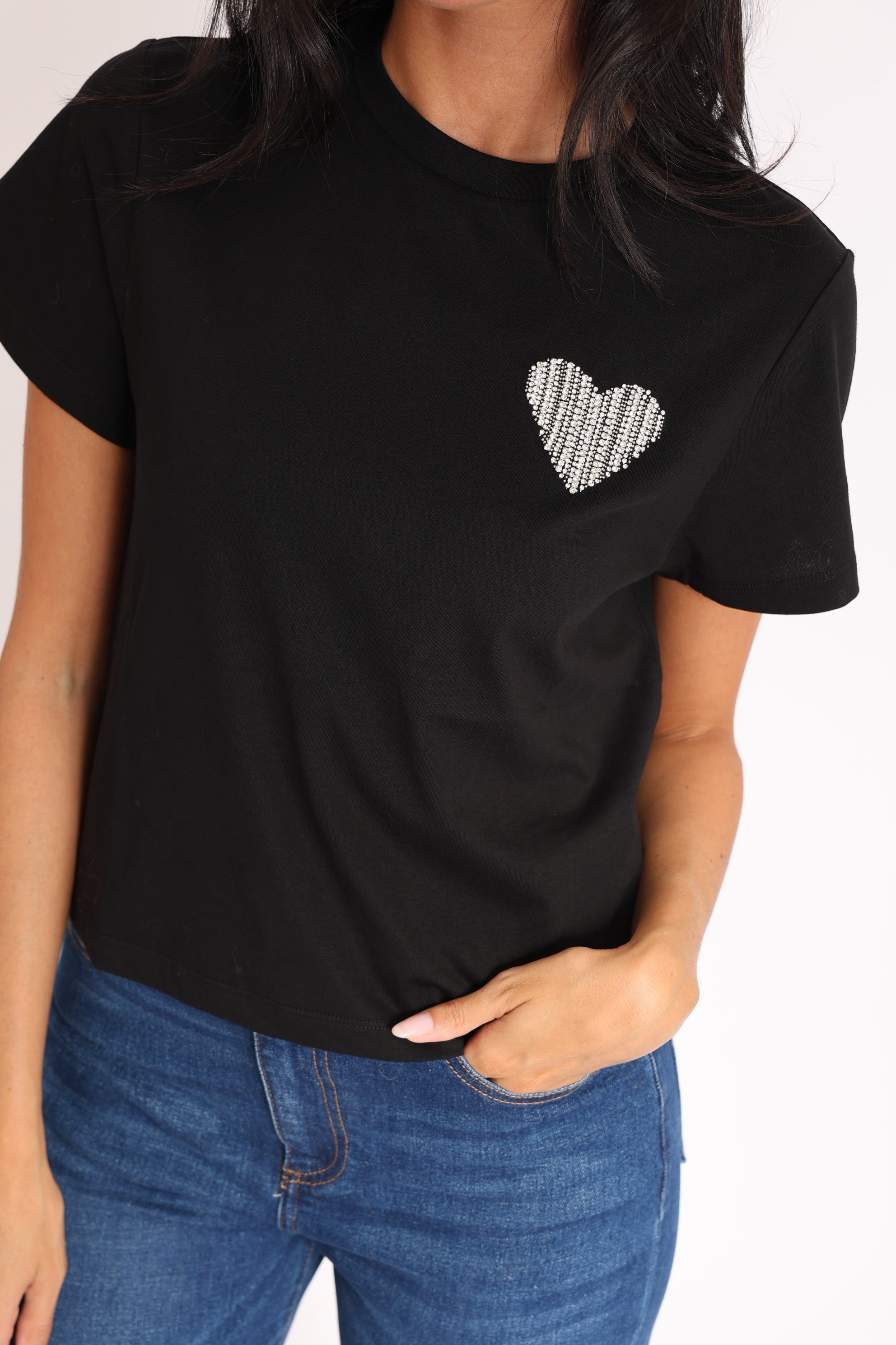 T-SHIRT CŒR STRASS LUNA NOIR