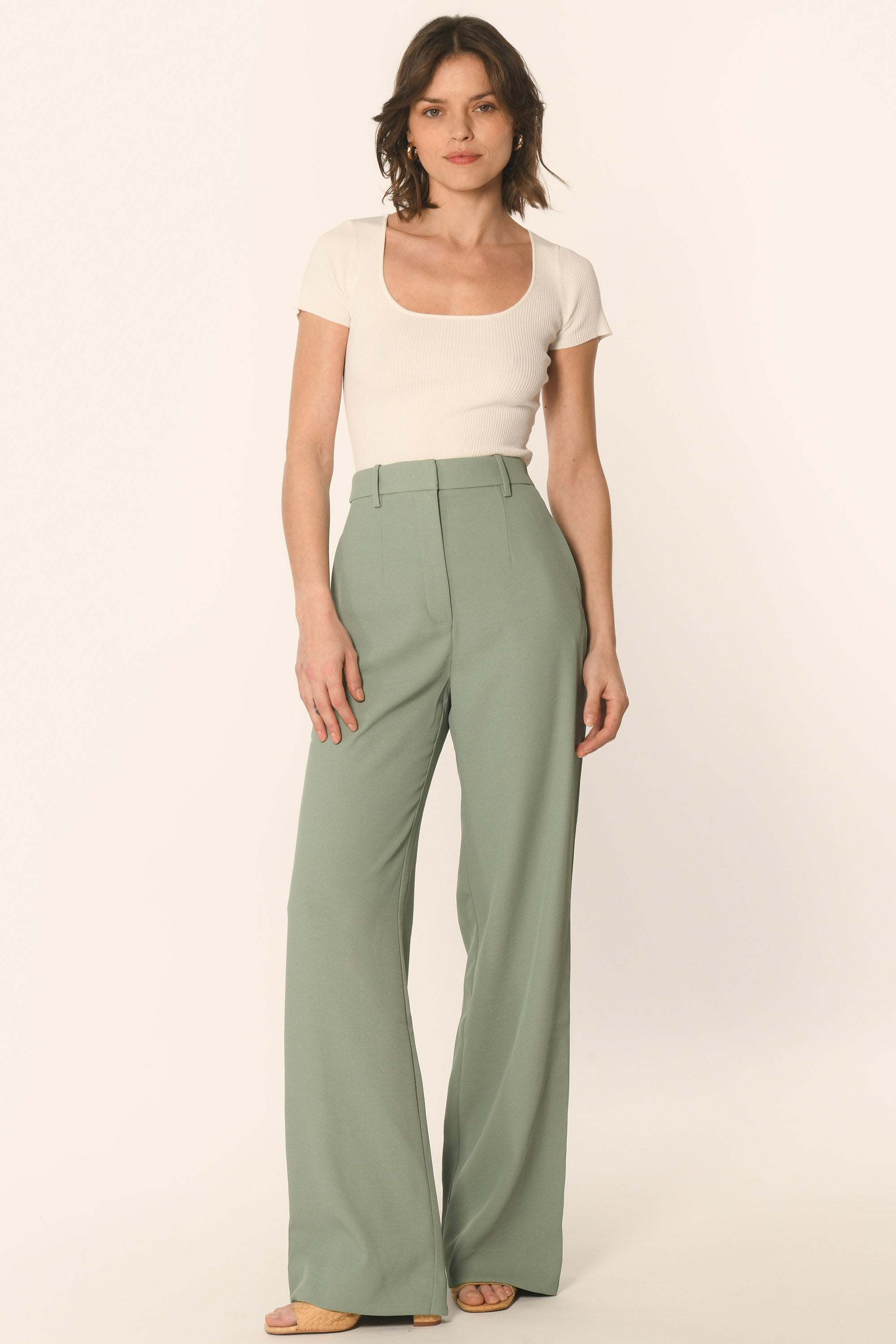 PANTALON TAILLE HAUTE - SAUGE - ALBA