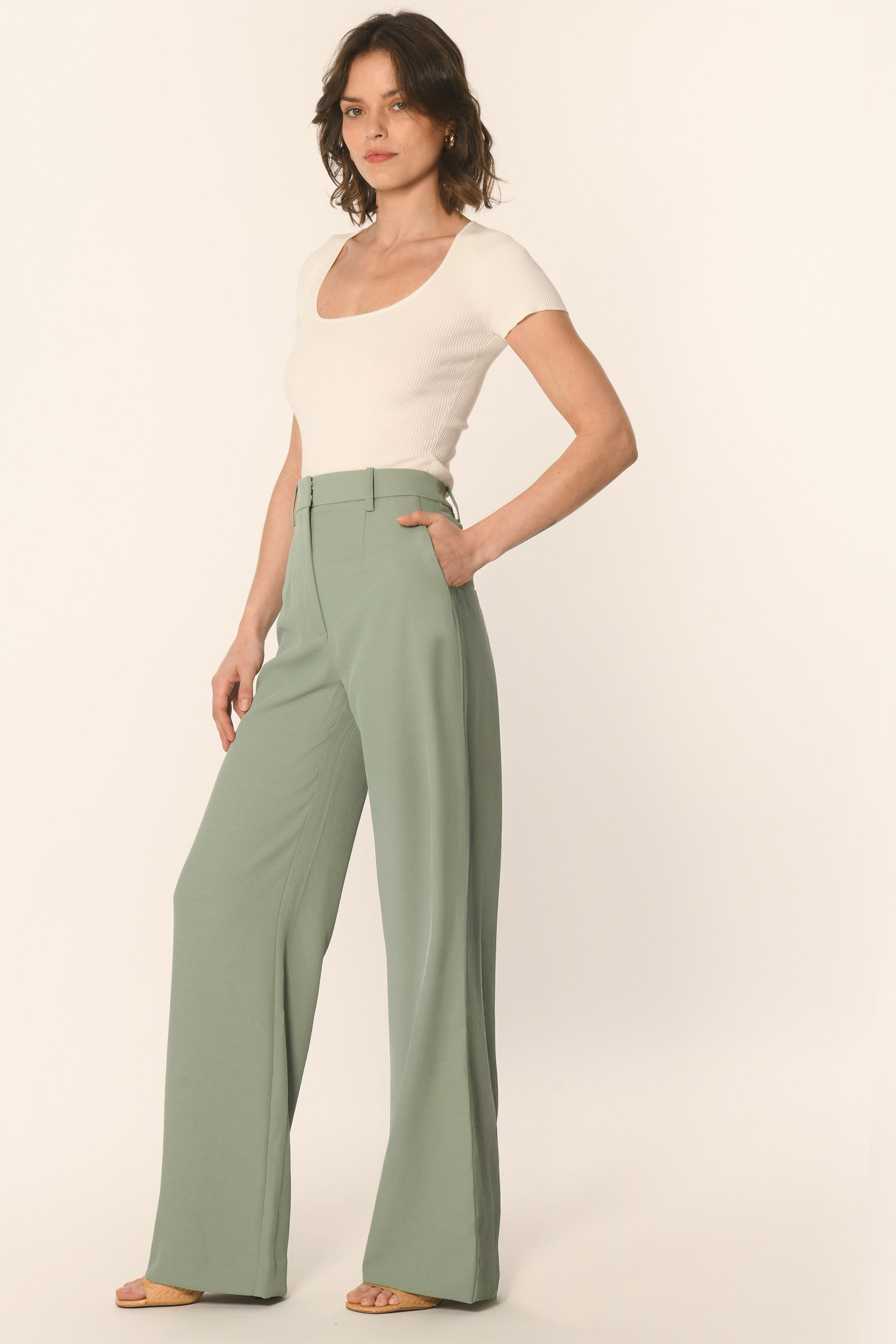 PANTALON TAILLE HAUTE - SAUGE - ALBA