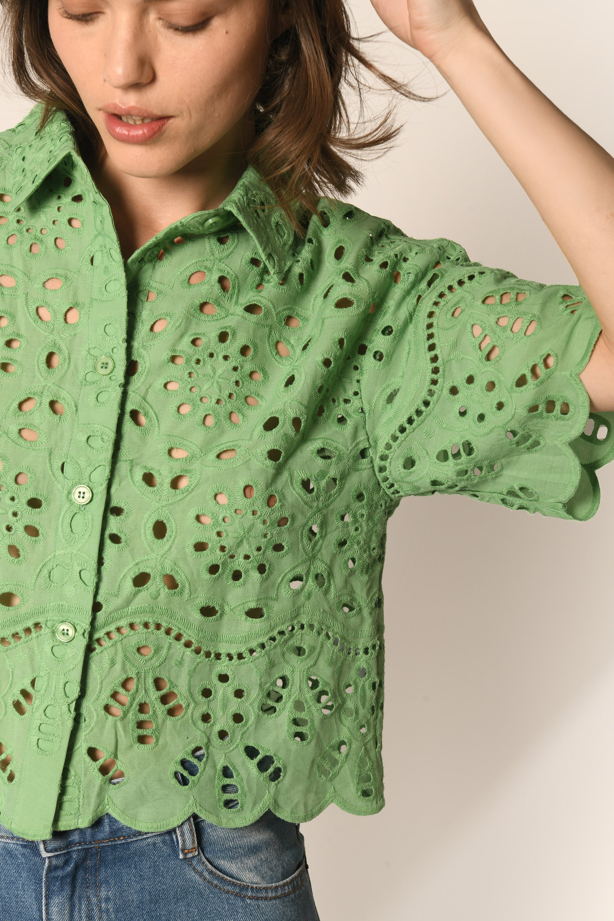 CHEMISE BRODÉE - VERT - ALOISE