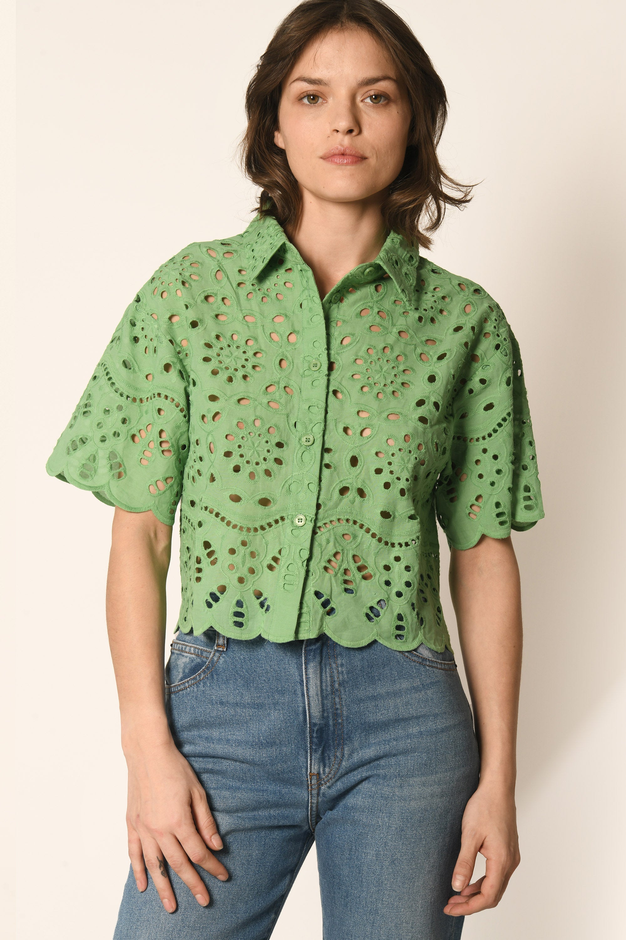 CHEMISE BRODÉE - VERT - ALOISE