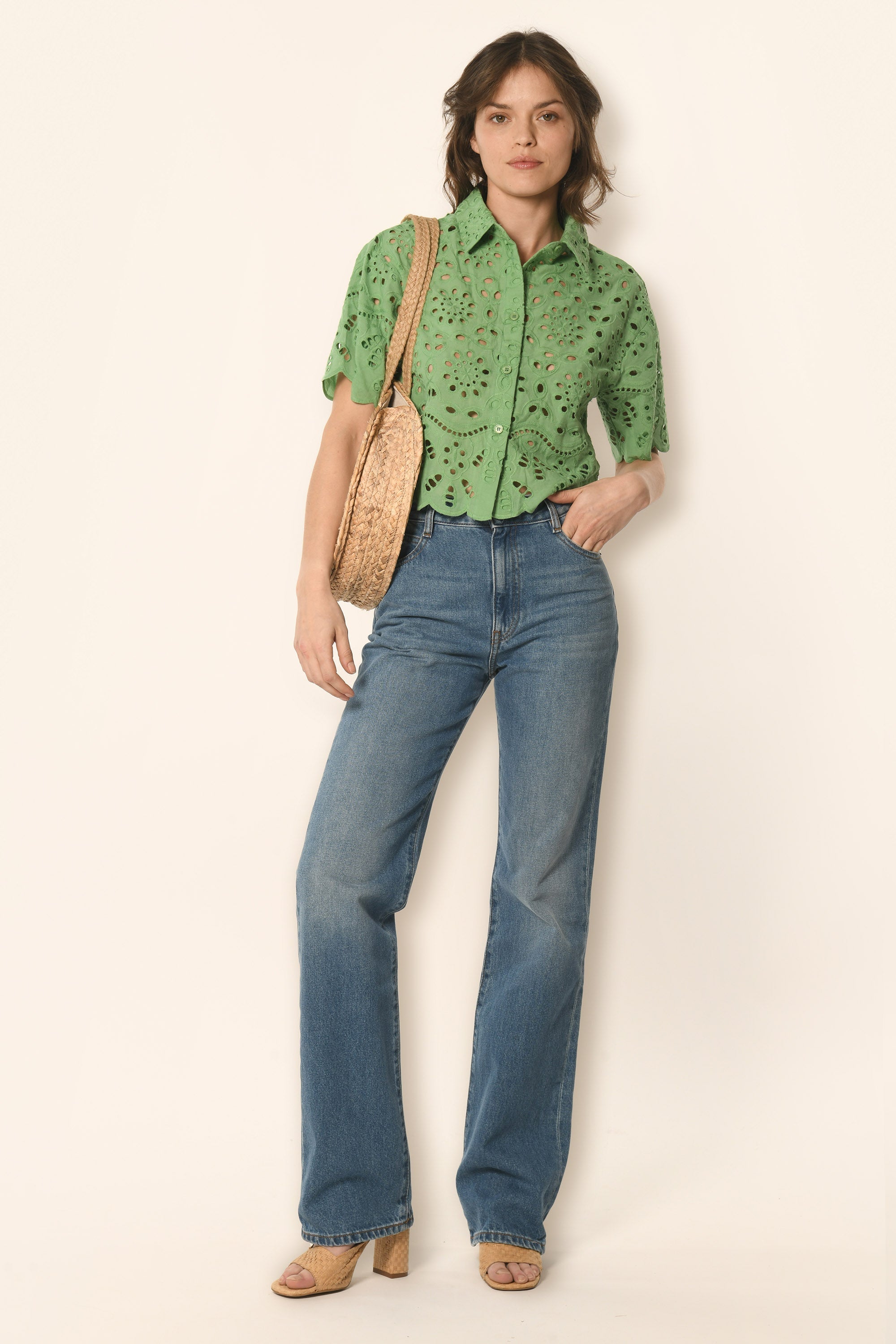 CHEMISE BRODÉE - VERT - ALOISE