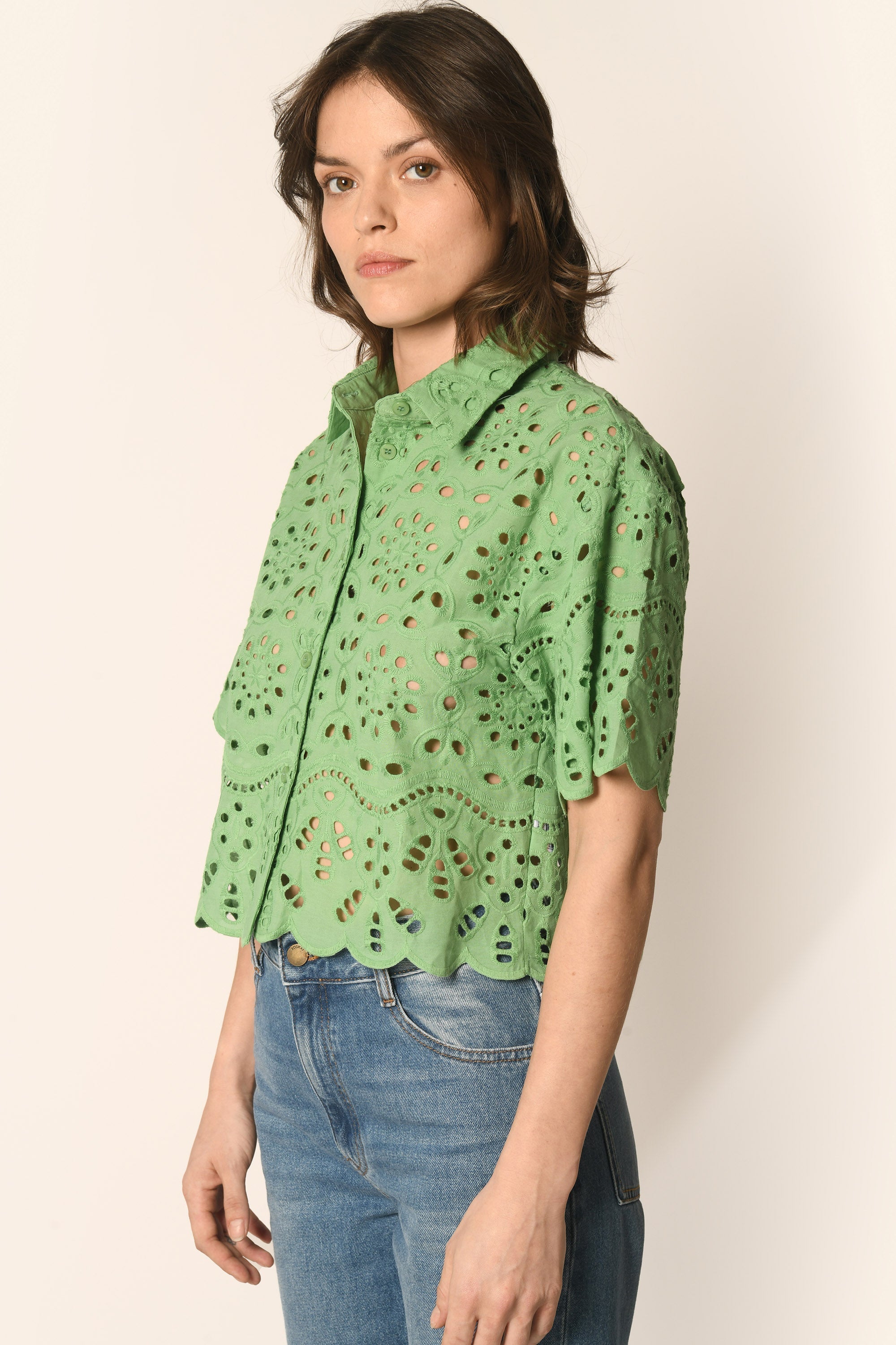 CHEMISE BRODÉE - VERT - ALOISE