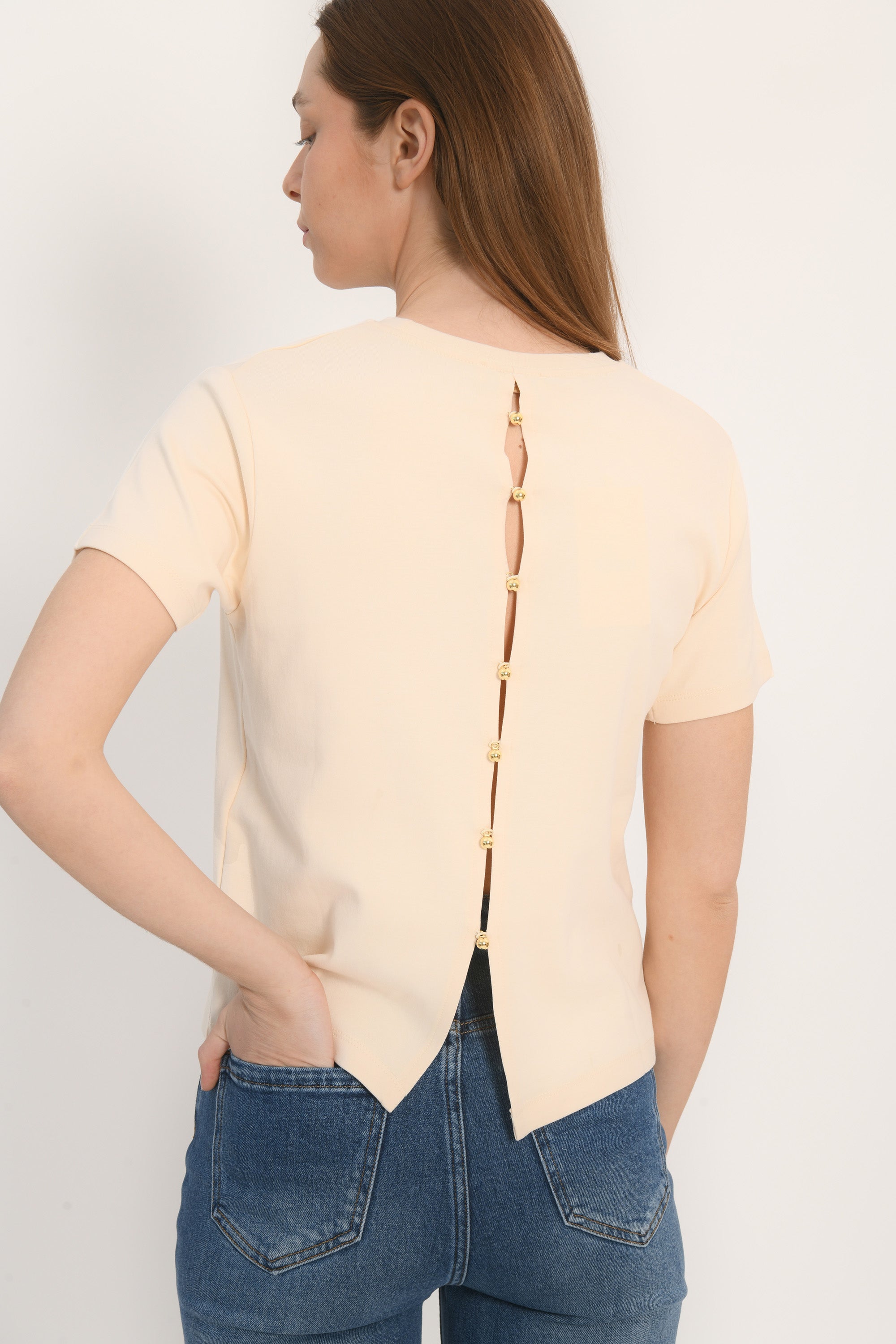 TEE SHIRT BOUTONS - AMBRE - CREME