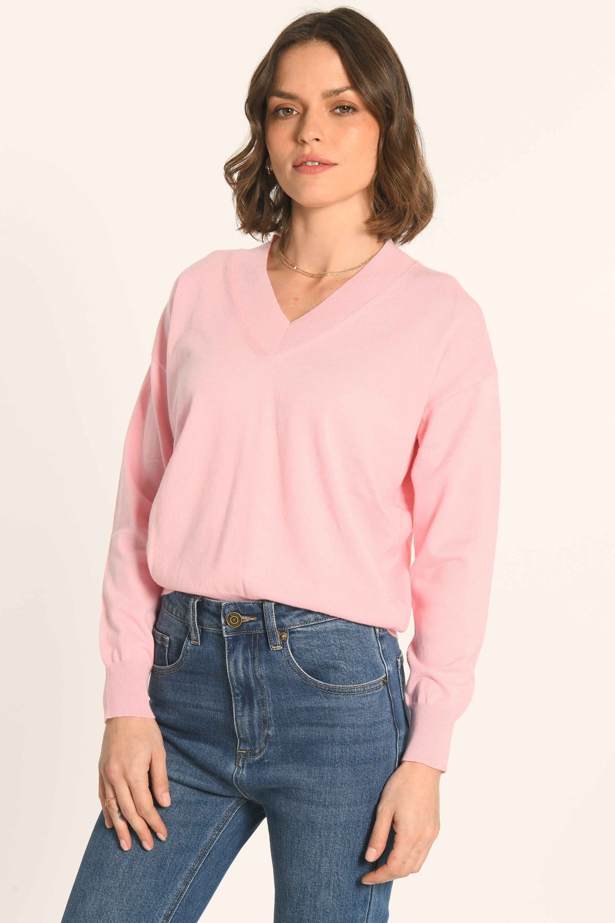 PULL COL V - ROSE PÂLE - AMELINA