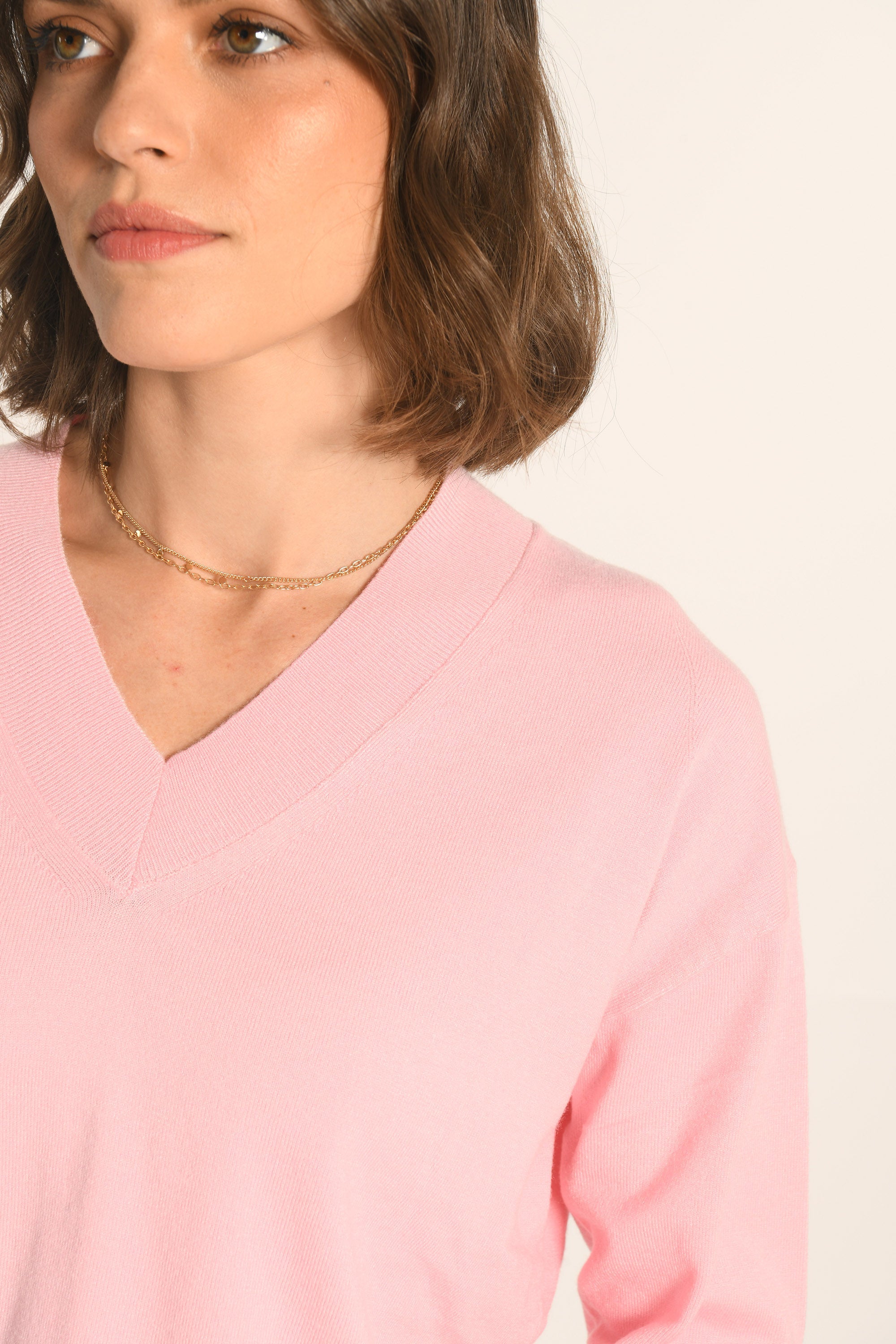 PULL COL V - ROSE PÂLE - AMELINA