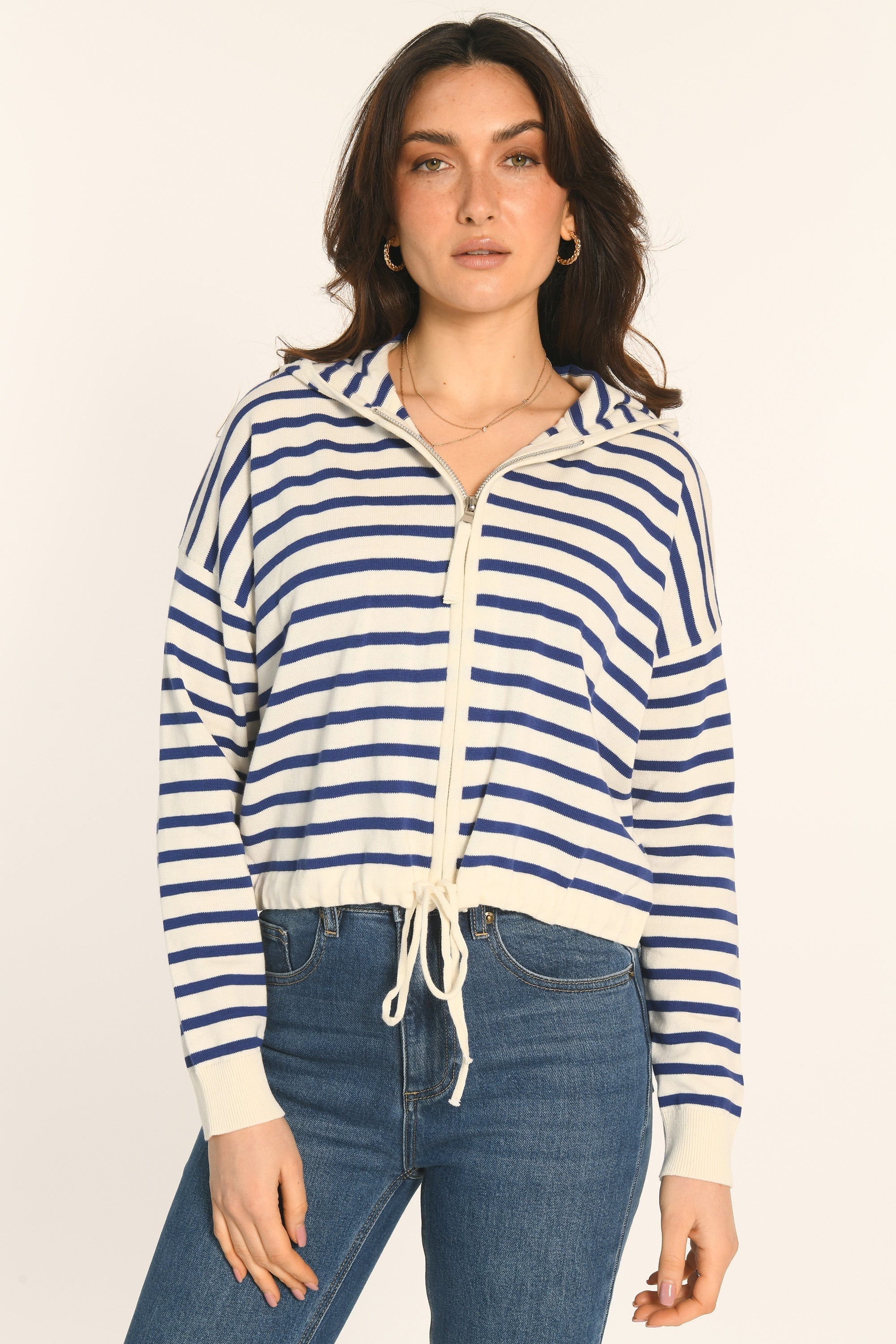 GILET CAPUCHE - ECRU/NAVY - ANDINA