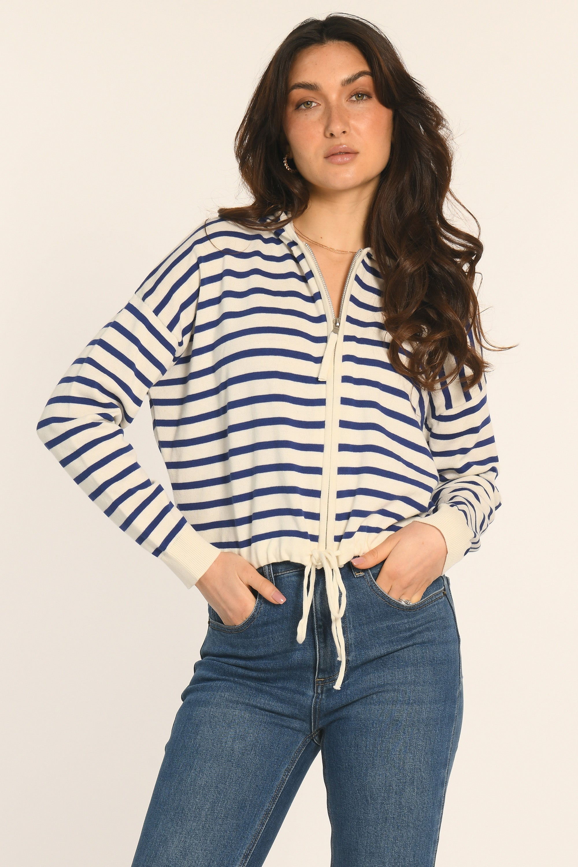 GILET CAPUCHE - ECRU/NAVY - ANDINA