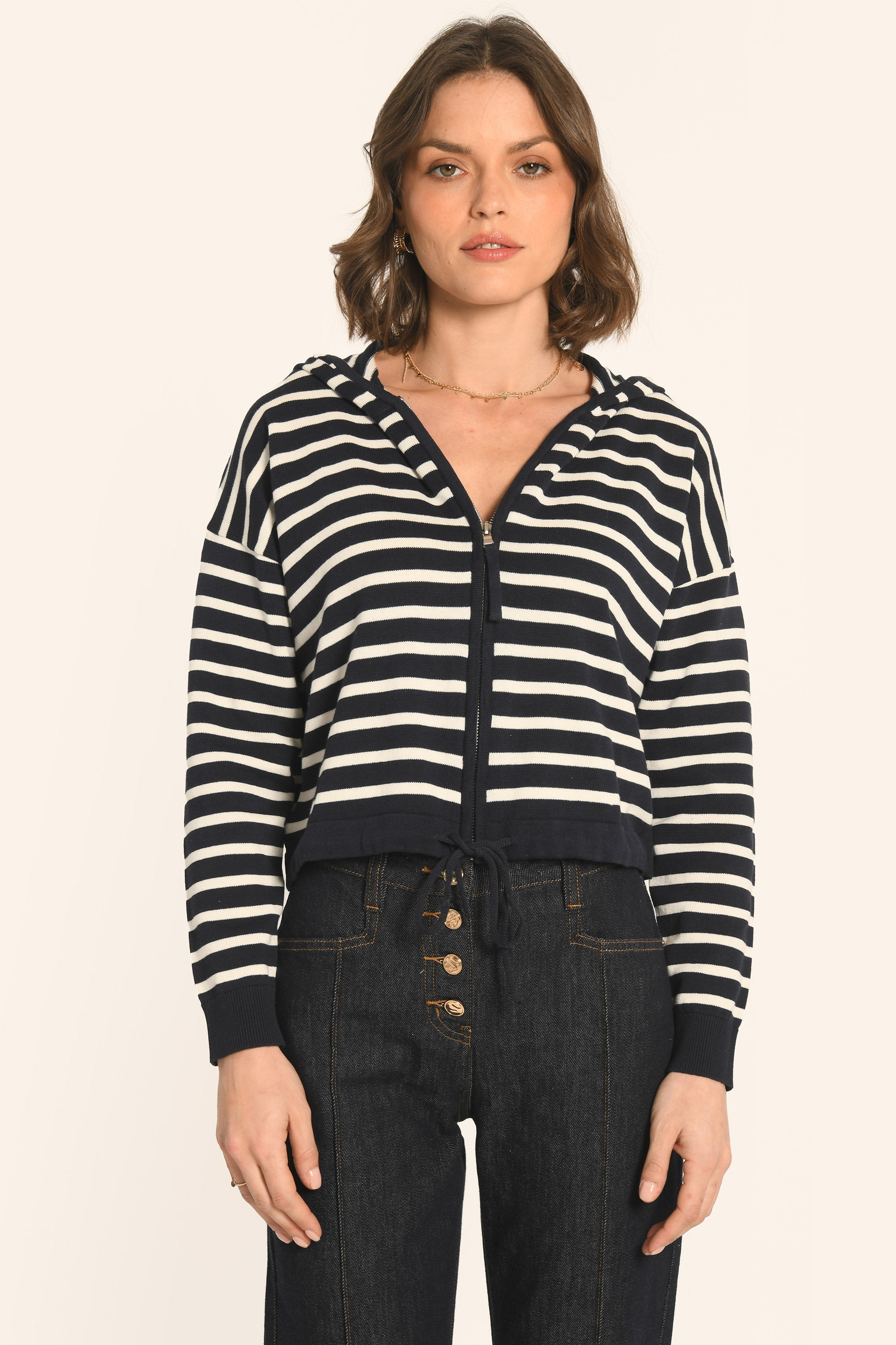 GILET CAPUCHE - NAVY/ÉCRU - ANDINA