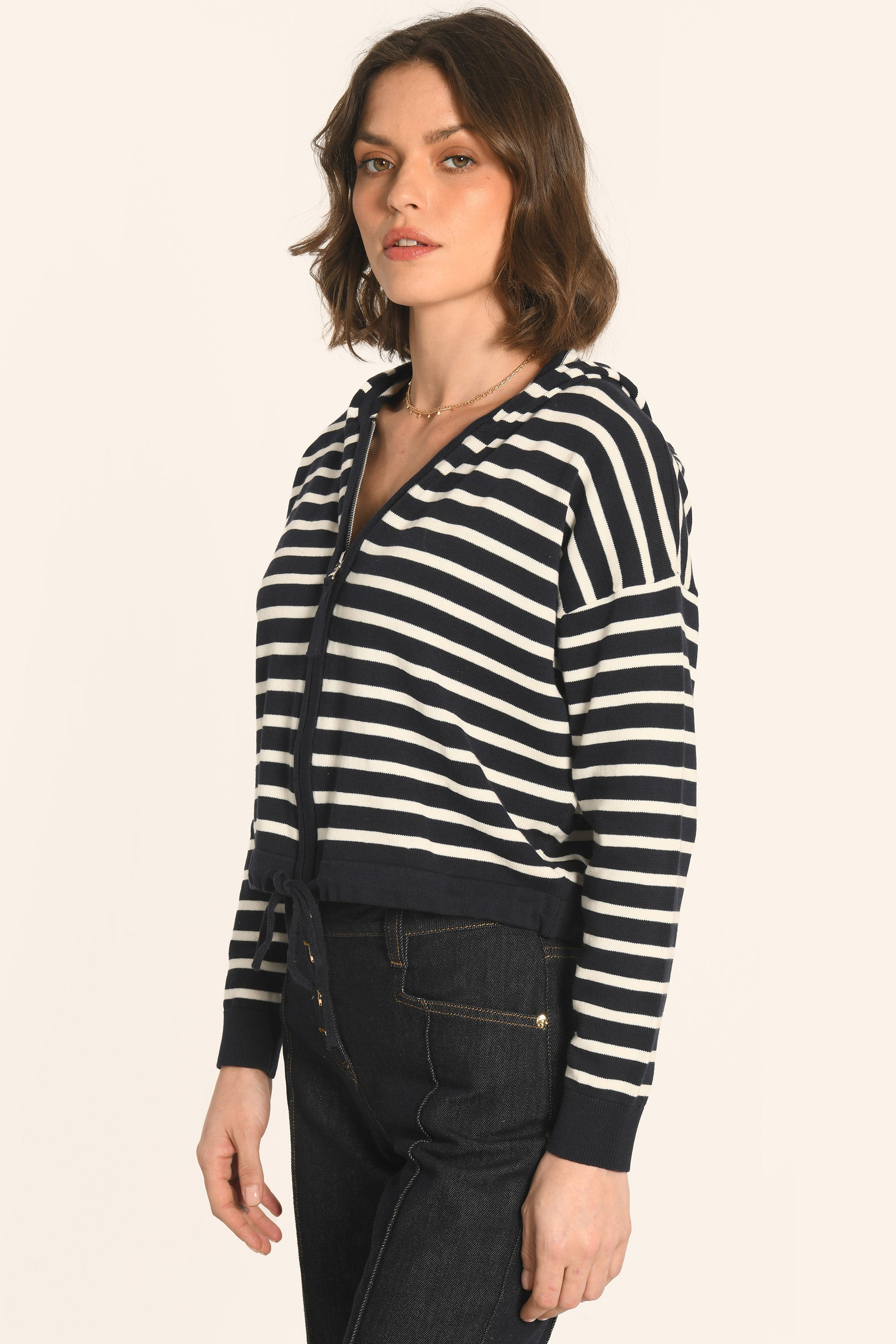 GILET CAPUCHE - NAVY/ÉCRU - ANDINA