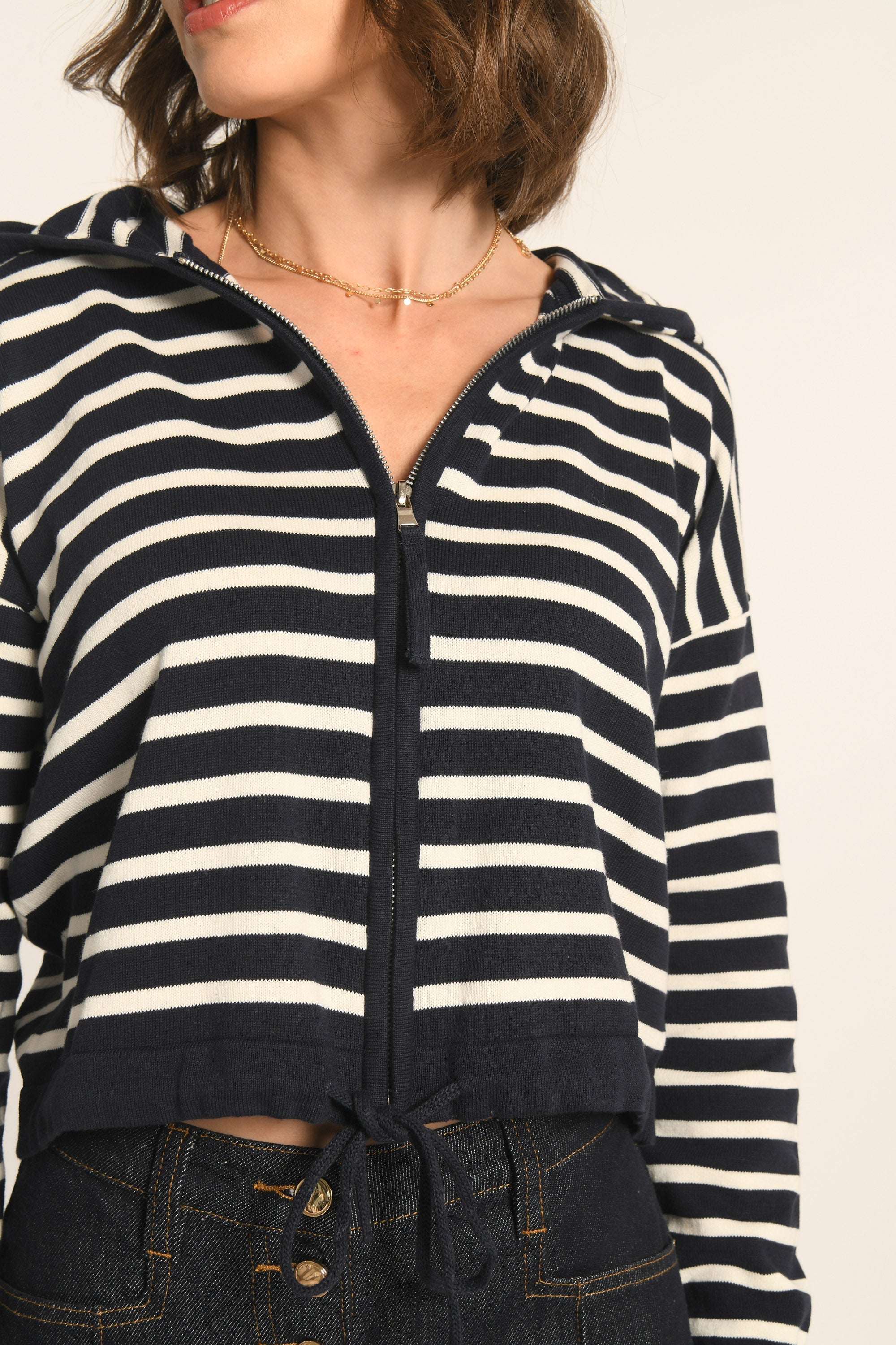 GILET CAPUCHE - NAVY/ÉCRU - ANDINA