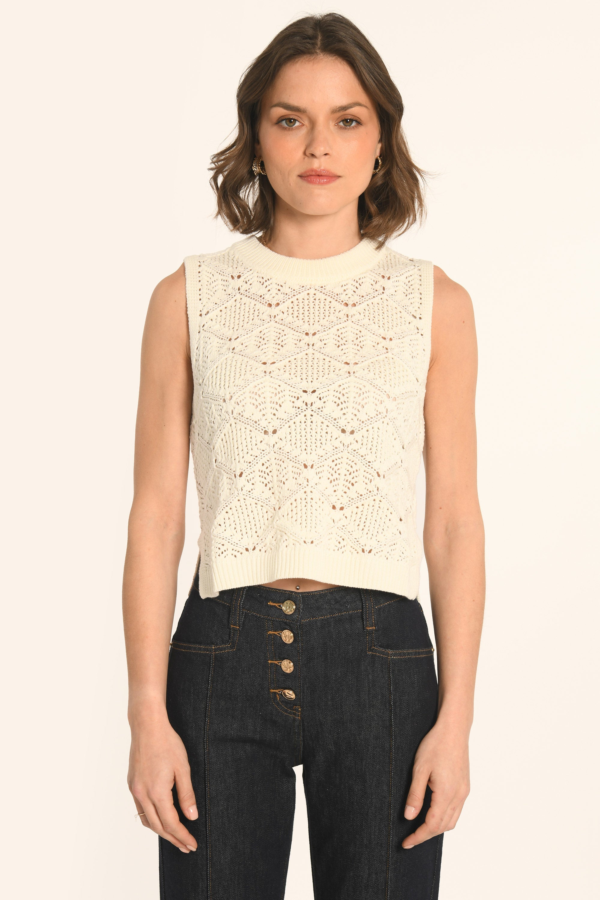 PULL SANS MANCHES - ÉCRU - ANGE