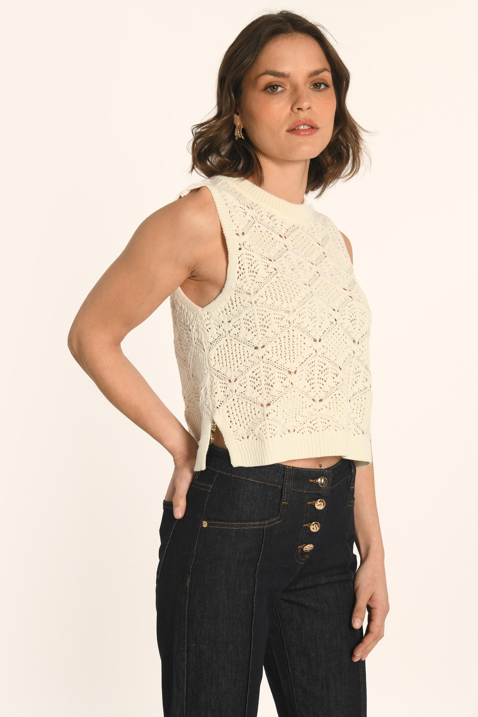 PULL SANS MANCHES - ÉCRU - ANGE