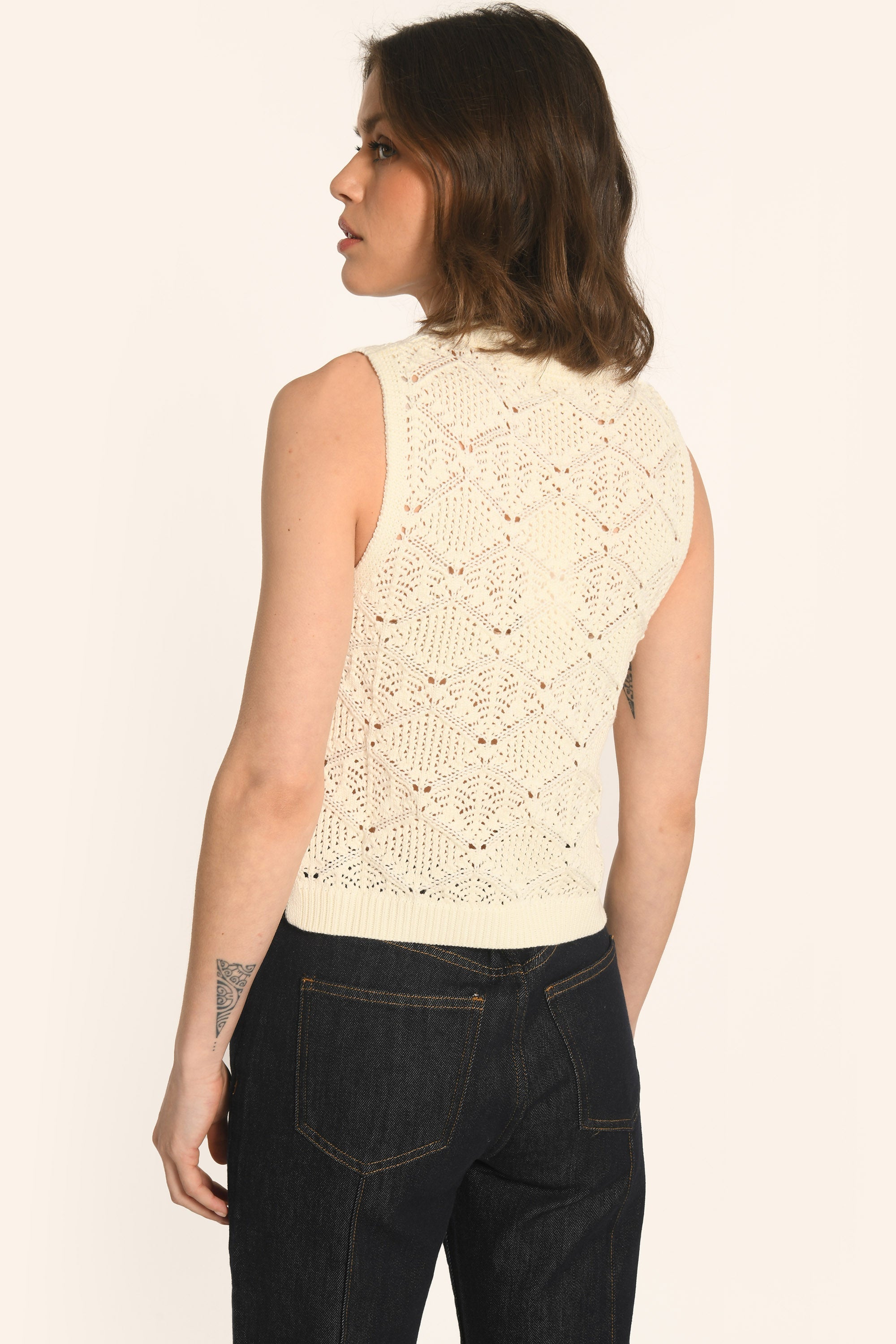 PULL SANS MANCHES - ÉCRU - ANGE