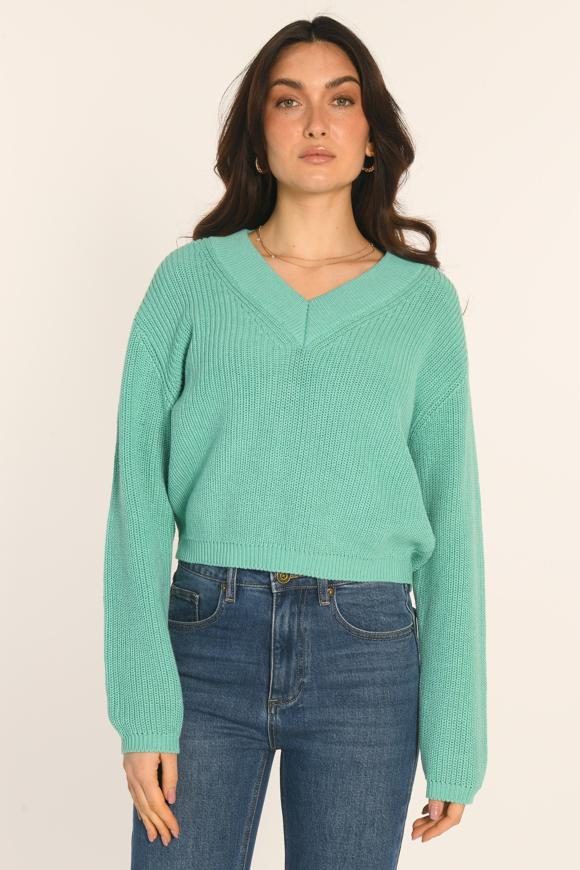 PULL COL V - AQUA - ARVID