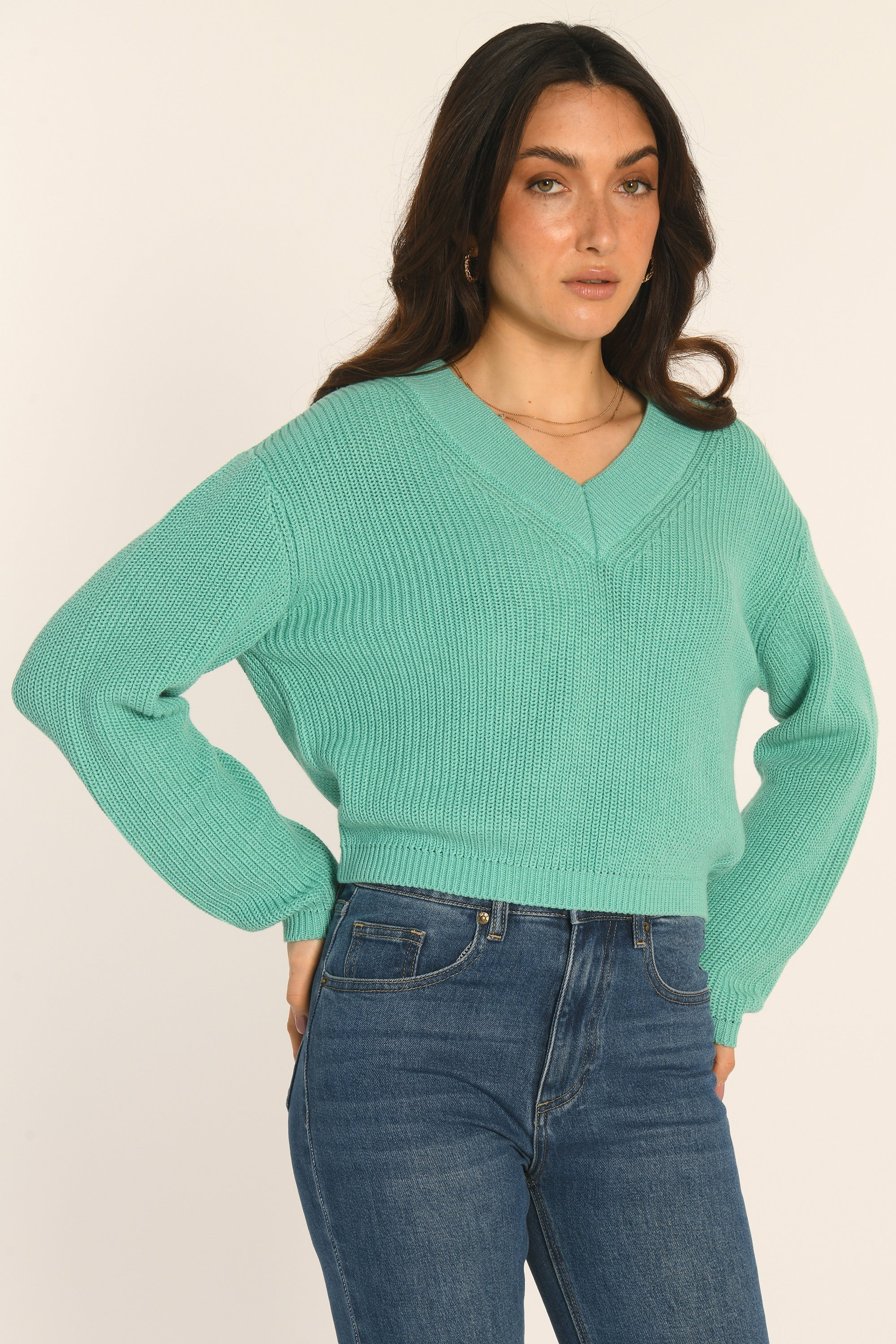 PULL COL V - AQUA - ARVID