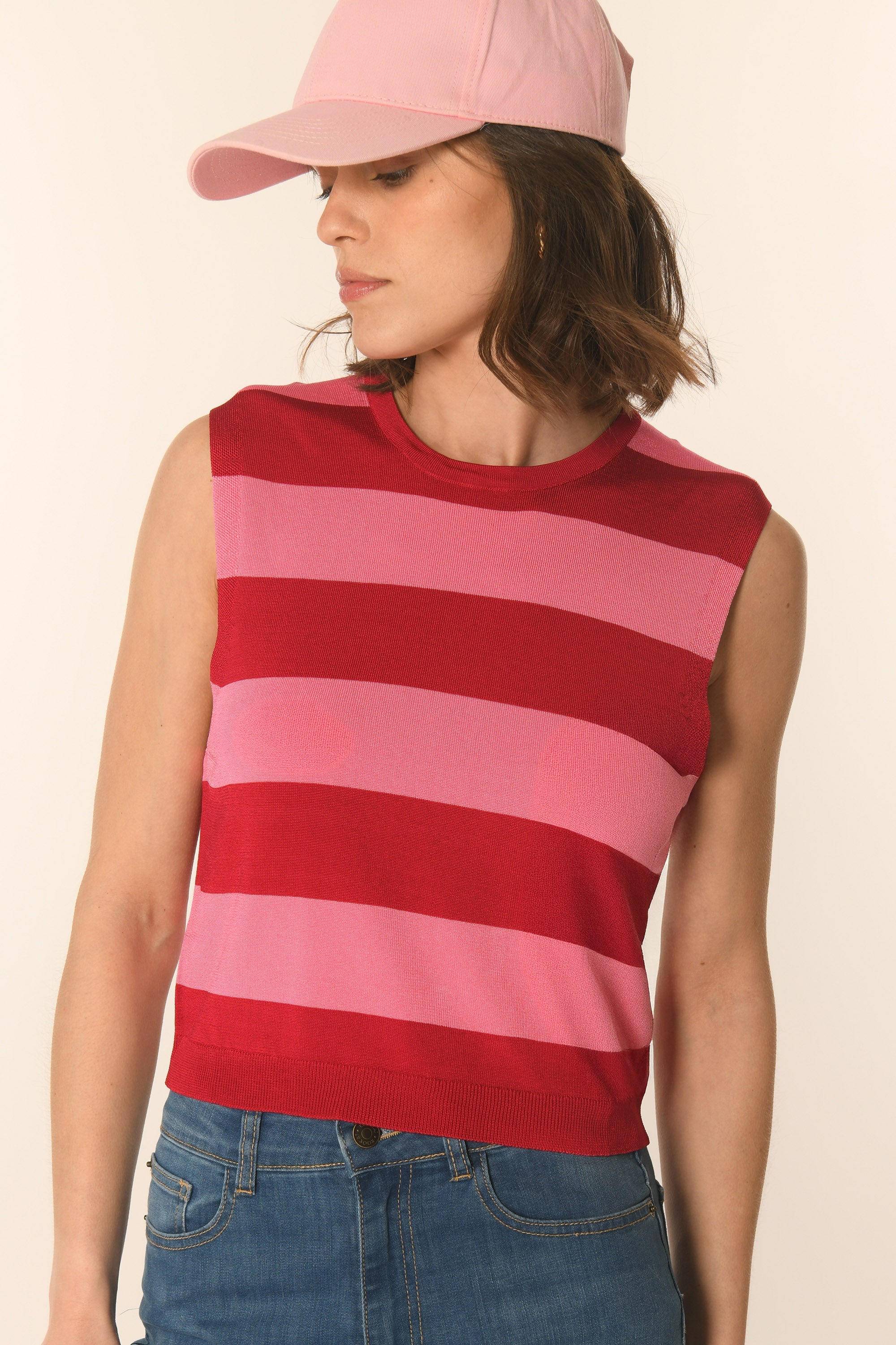 PULL SANS MANCHES - ROUGE/ROSE - ATHENA
