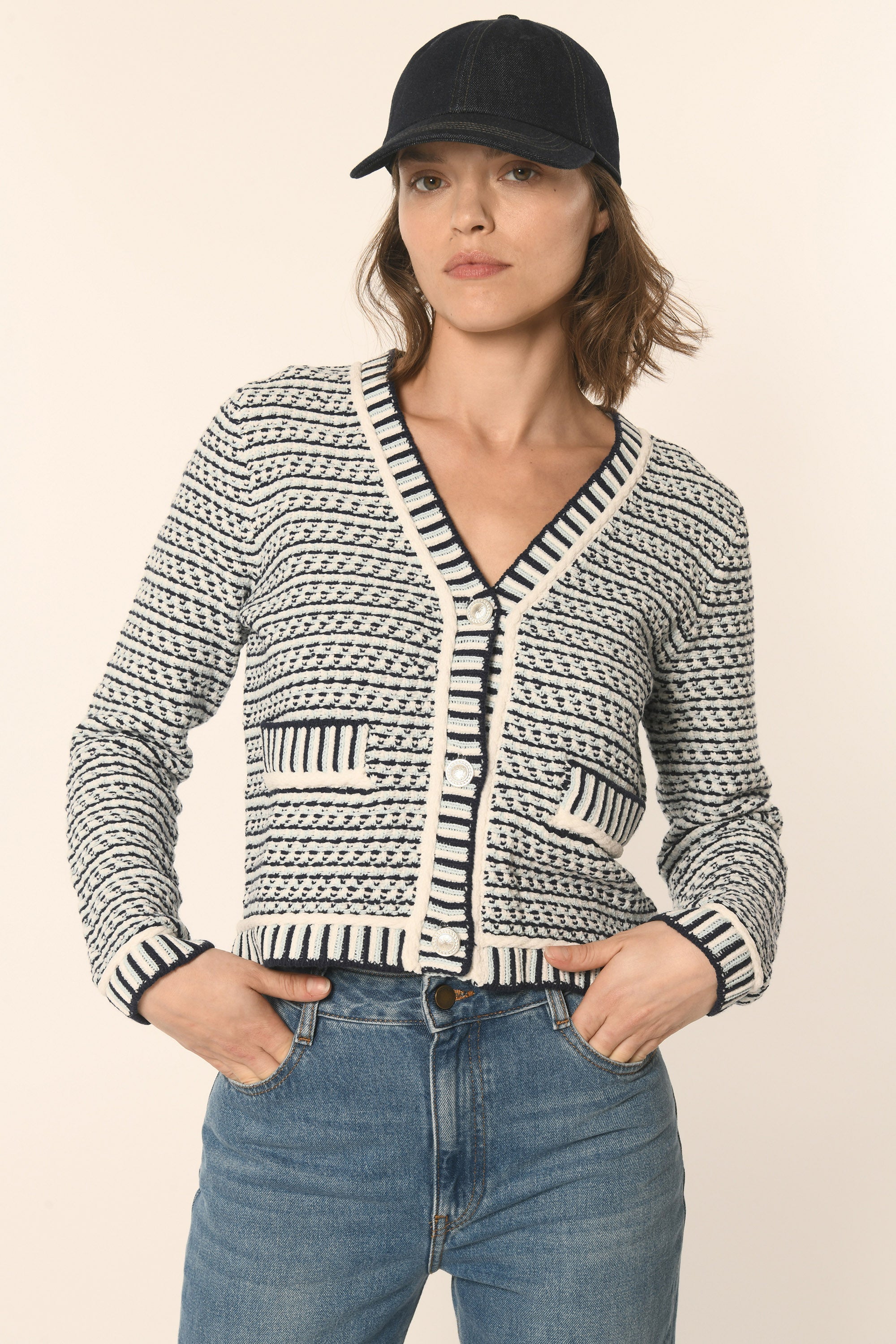 GILET V - NAVY BLANC - ATIKA