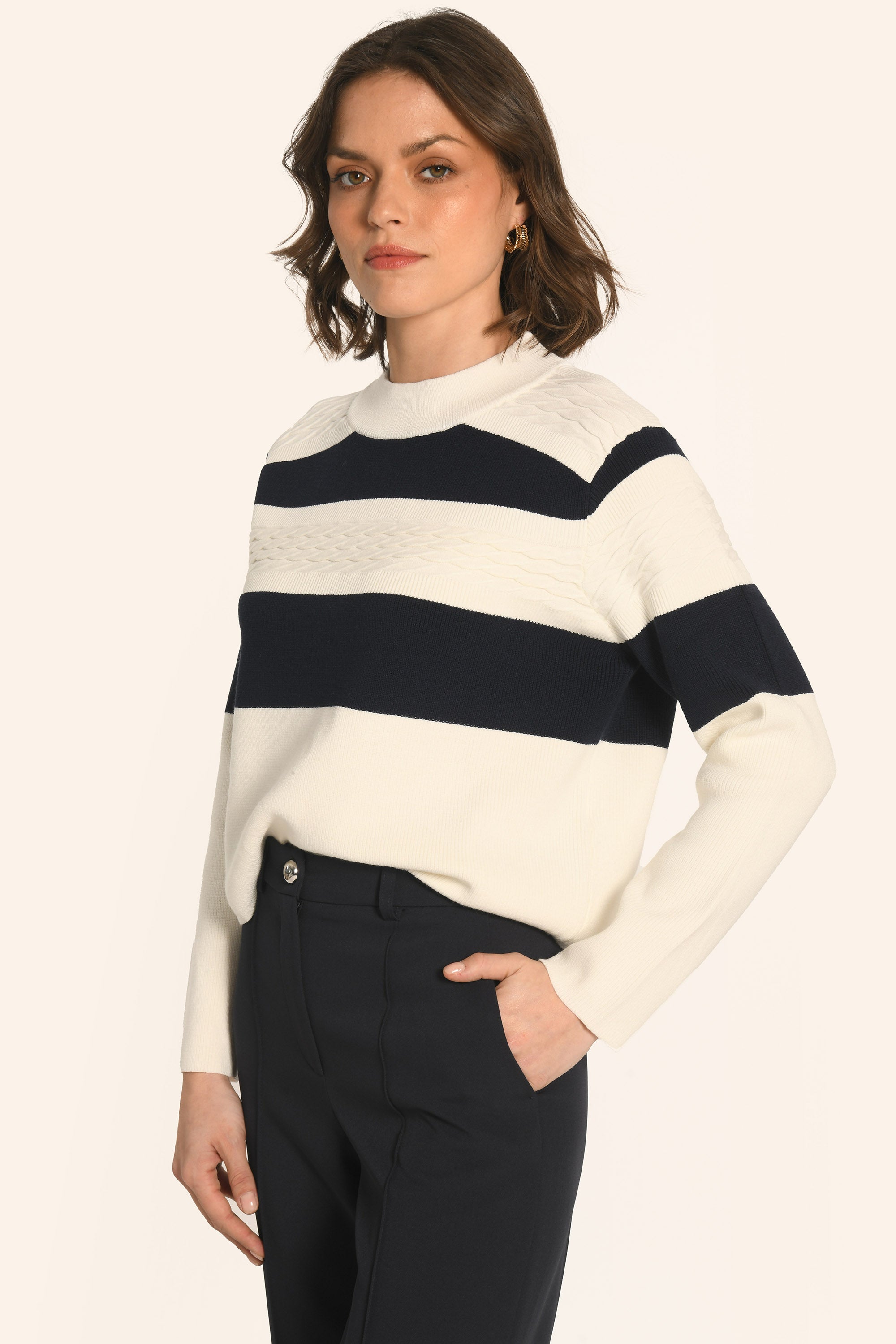 PULL MARINIÈRE - BLANC/NAVY - AUDE
