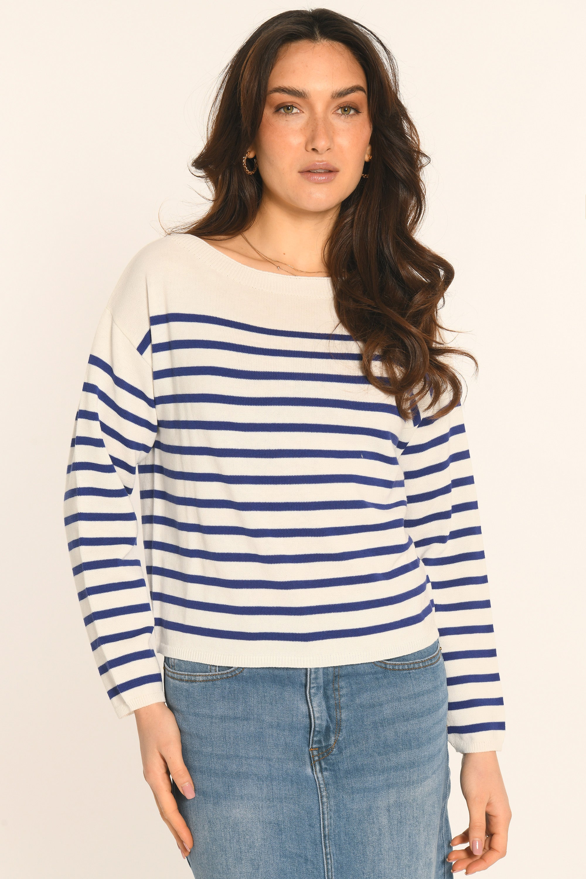 PULL MARINIÈRE COL BATEAU - BLANC/NAVY - AURE