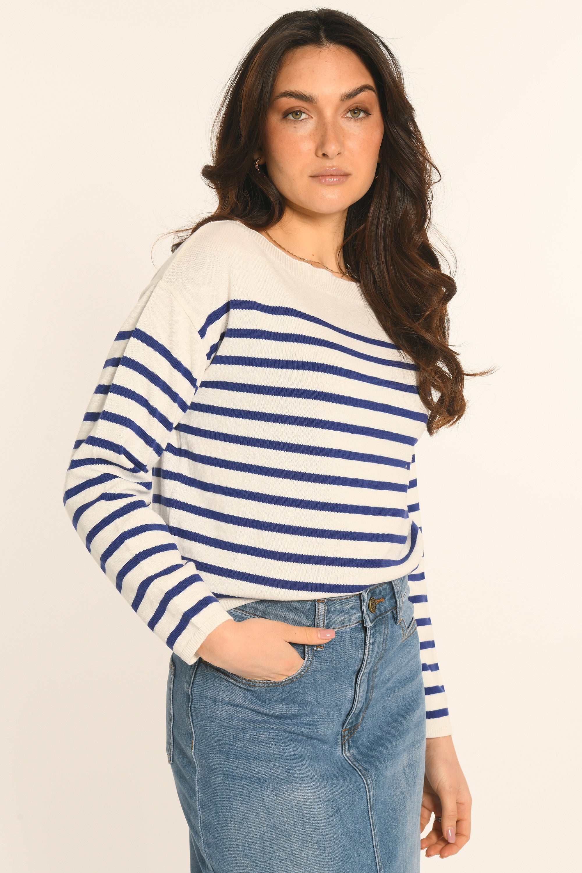 PULL MARINIÈRE COL BATEAU - BLANC/NAVY - AURE