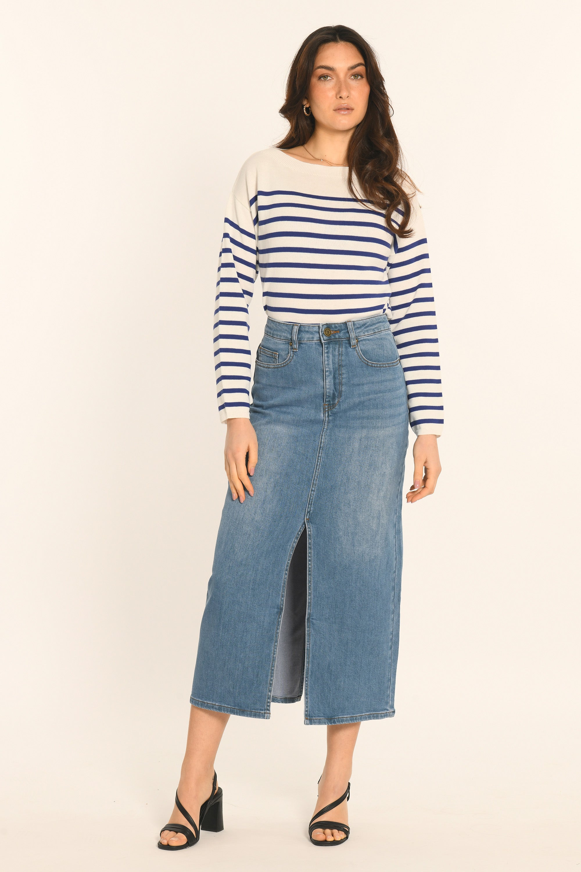 PULL MARINIÈRE COL BATEAU - BLANC/NAVY - AURE