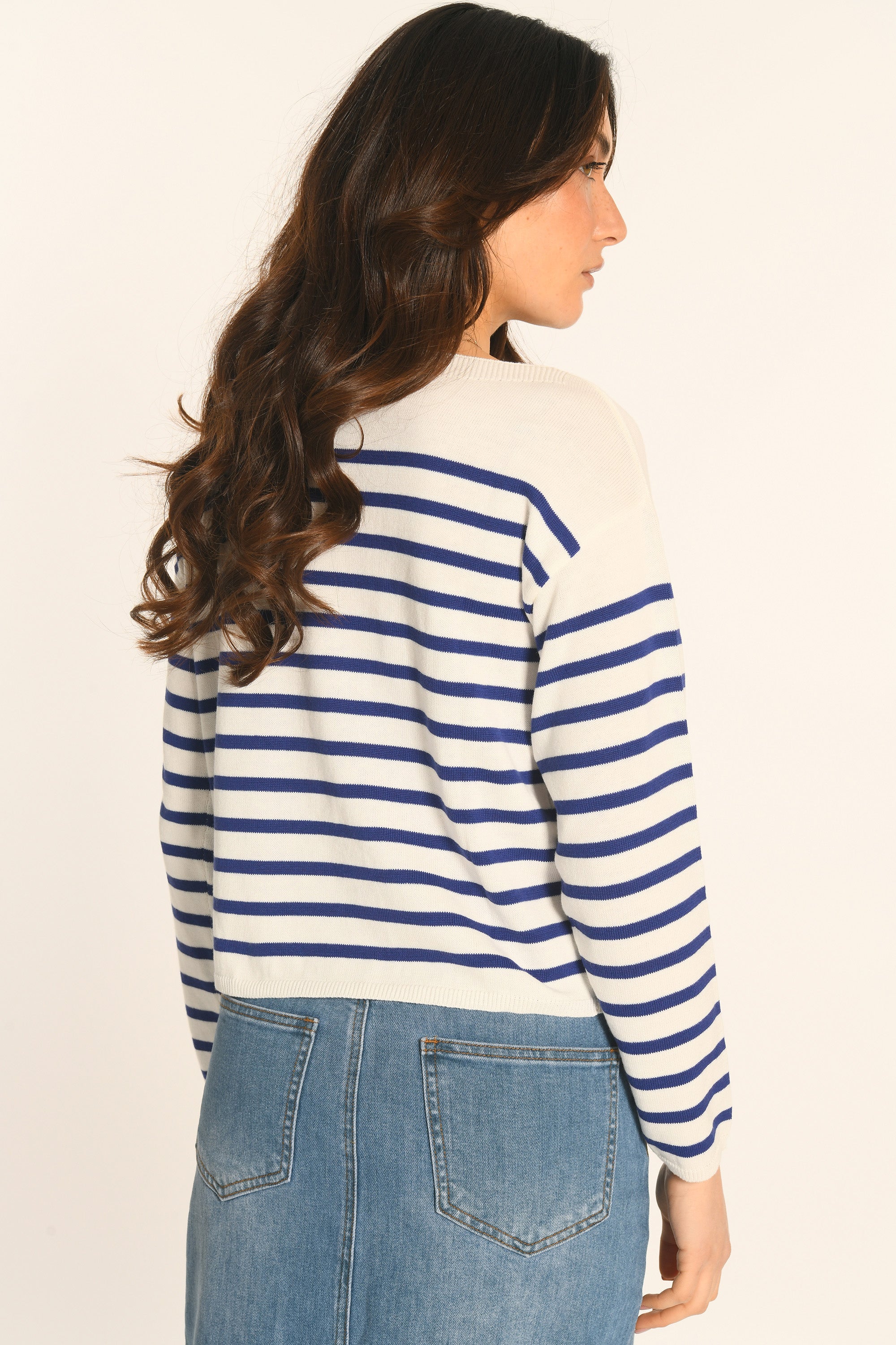 PULL MARINIÈRE COL BATEAU - BLANC/NAVY - AURE