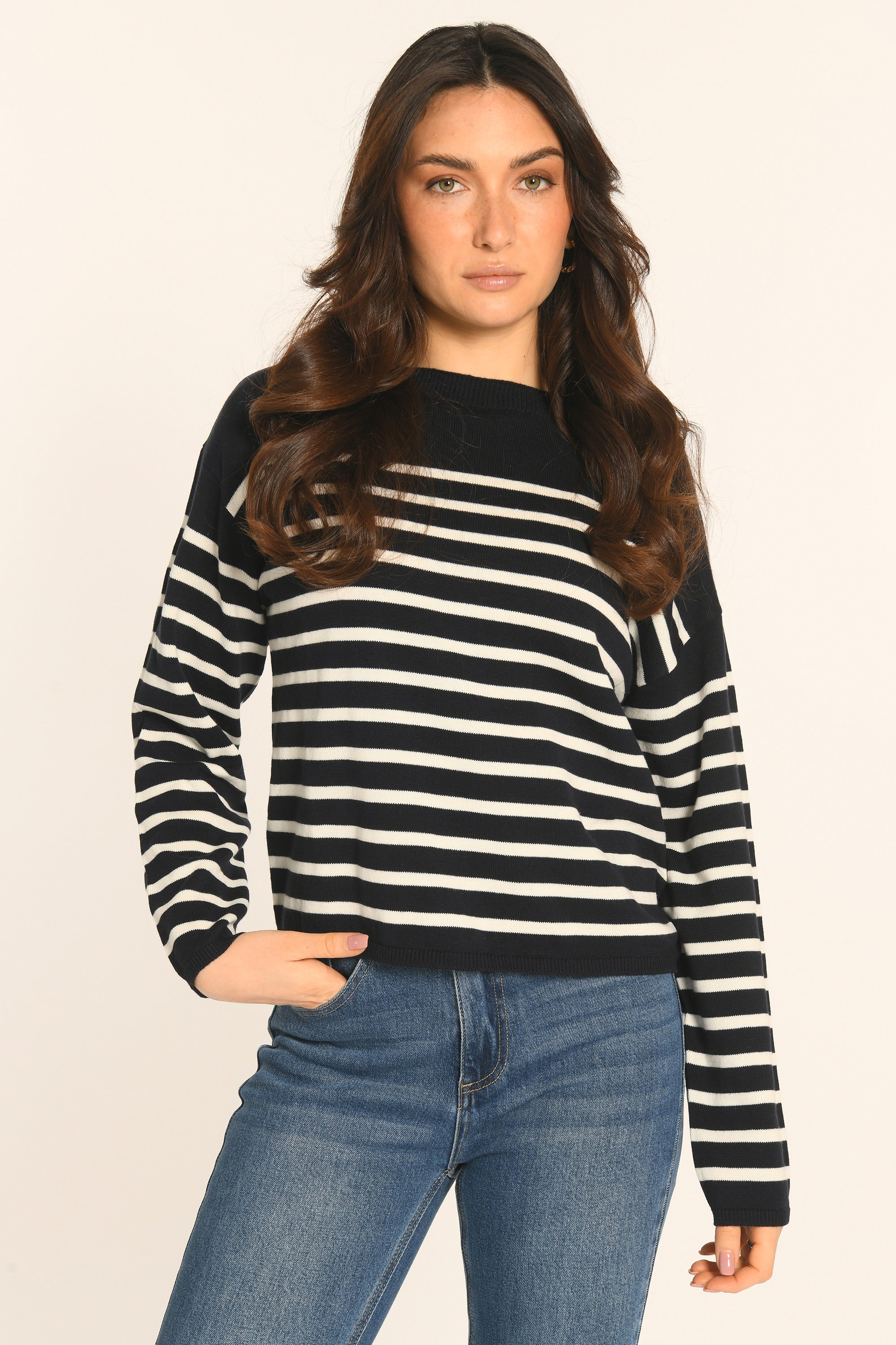 PULL MARINIÈRE COL BATEAU - NAVY/ÉCRU - AURE