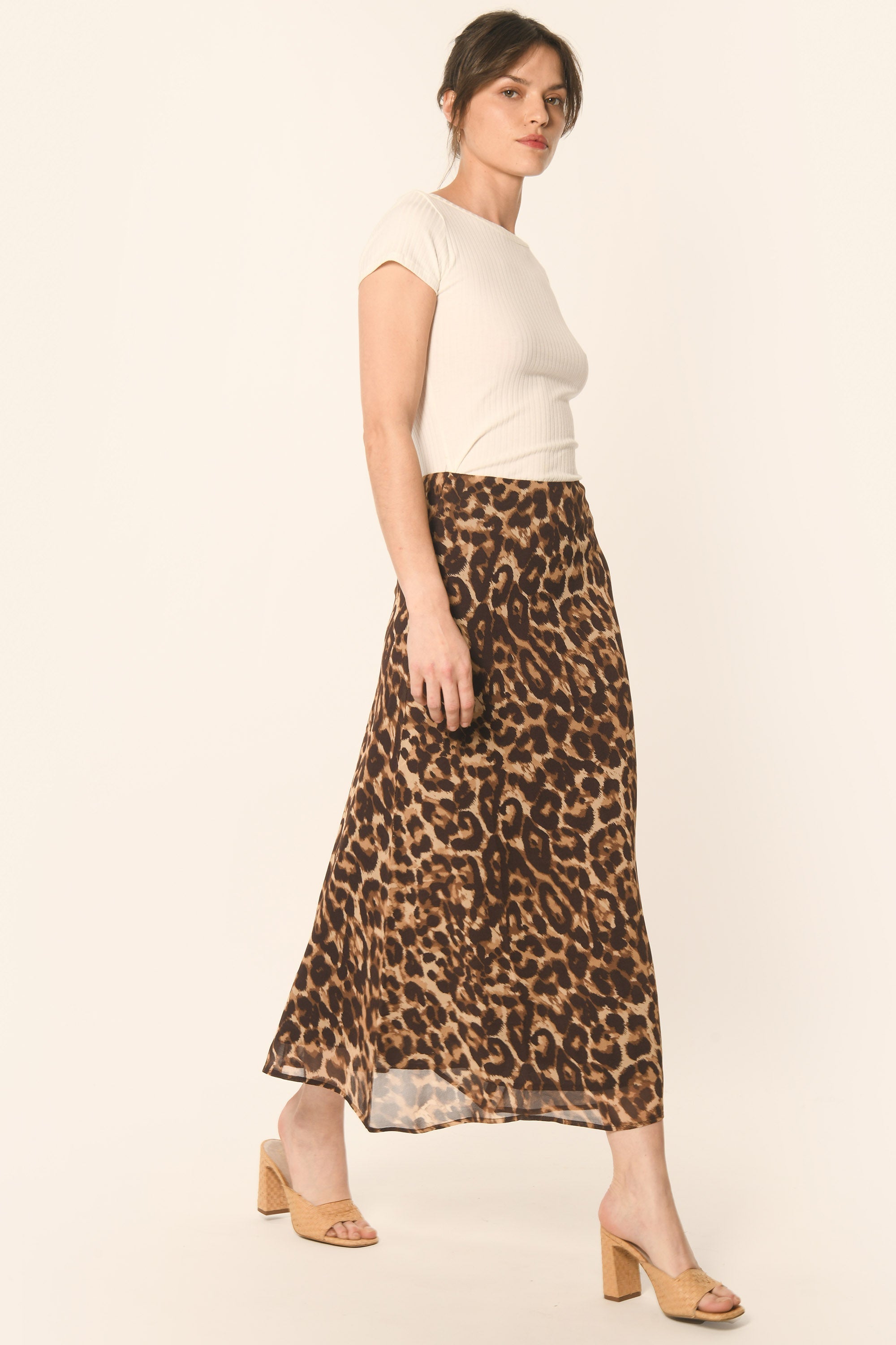 JUPE MIDI LEOPARD - CARAMEL - AZELIA