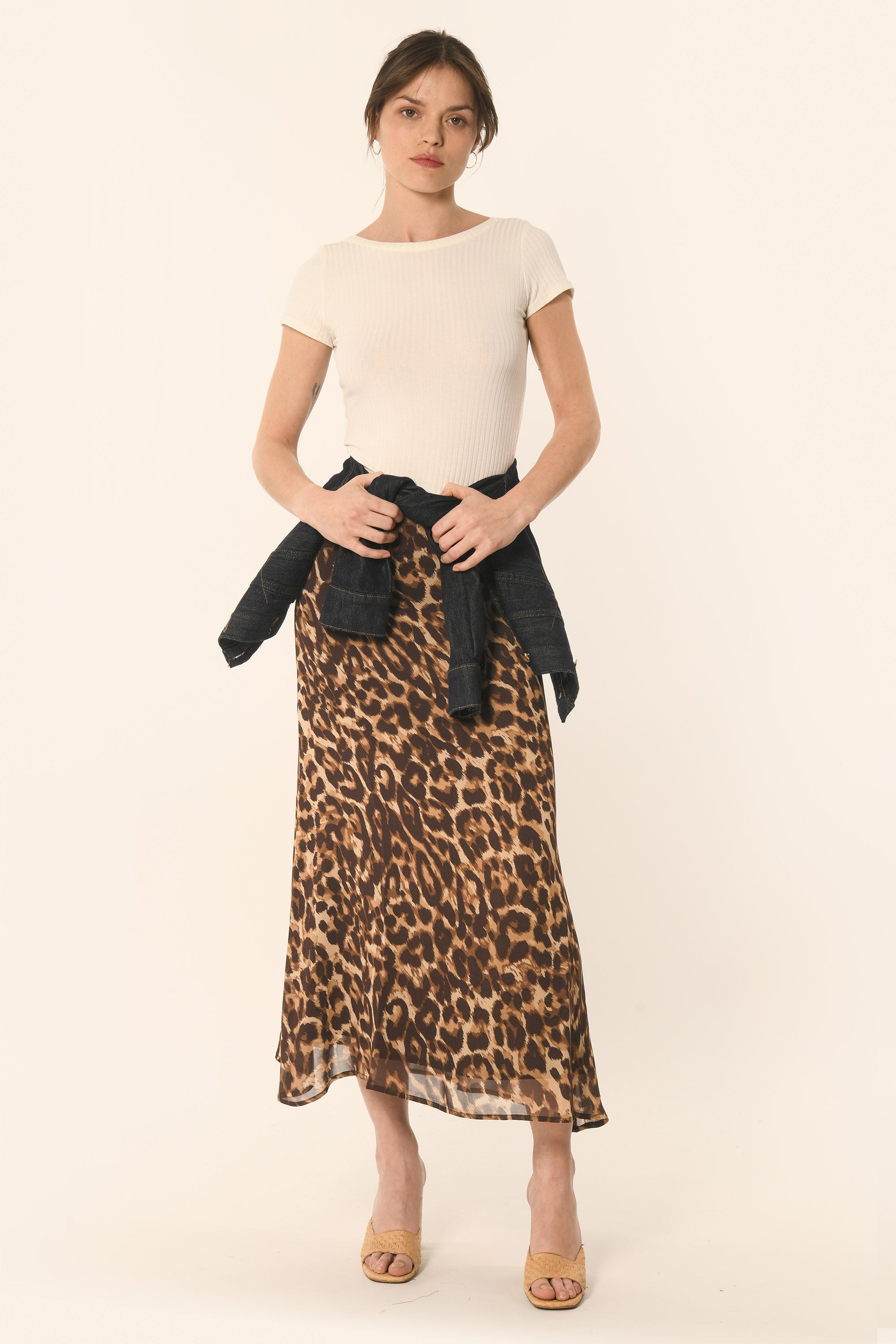 JUPE MIDI LEOPARD - CARAMEL - AZELIA
