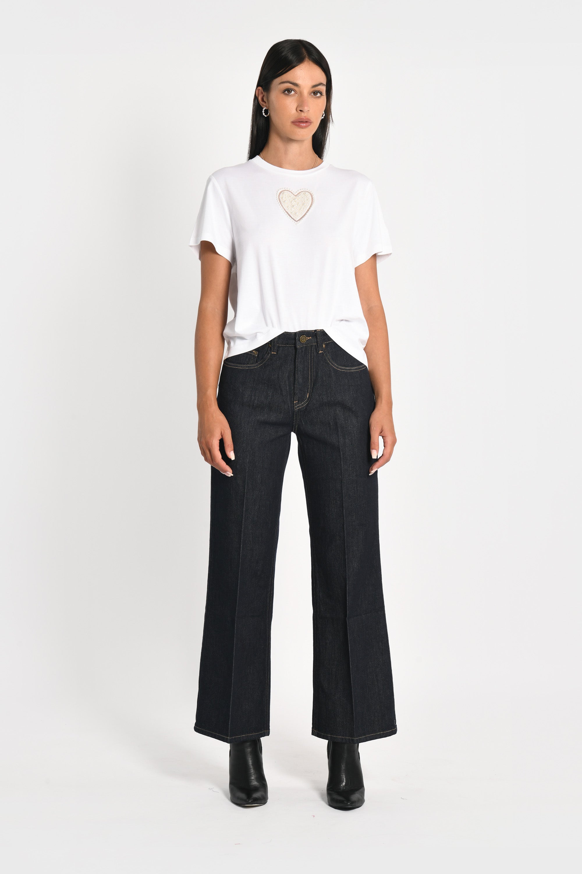 T-SHIRT CŒR PERLÉ NINA BLANC