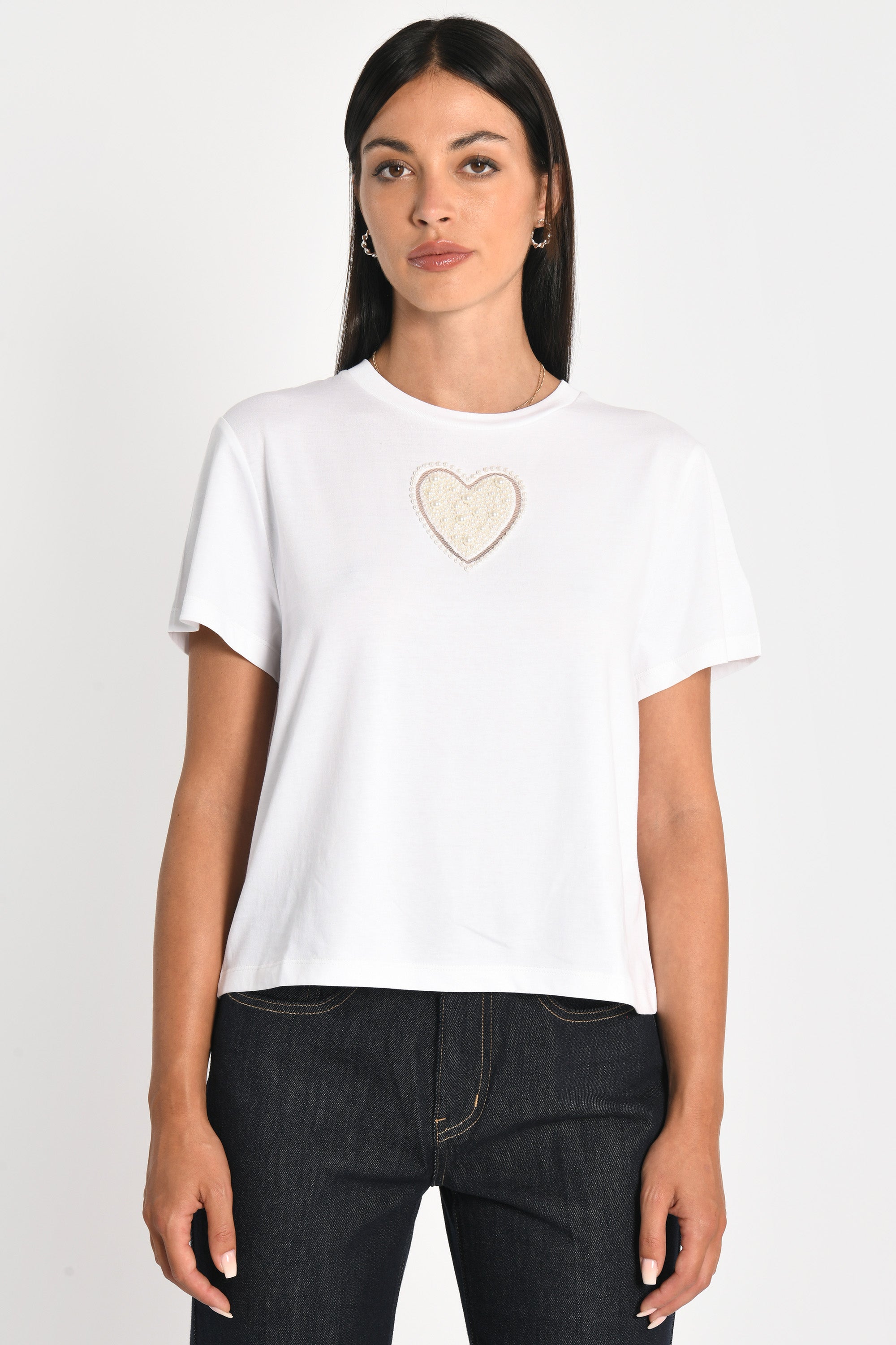 T-SHIRT CŒR PERLÉ NINA BLANC