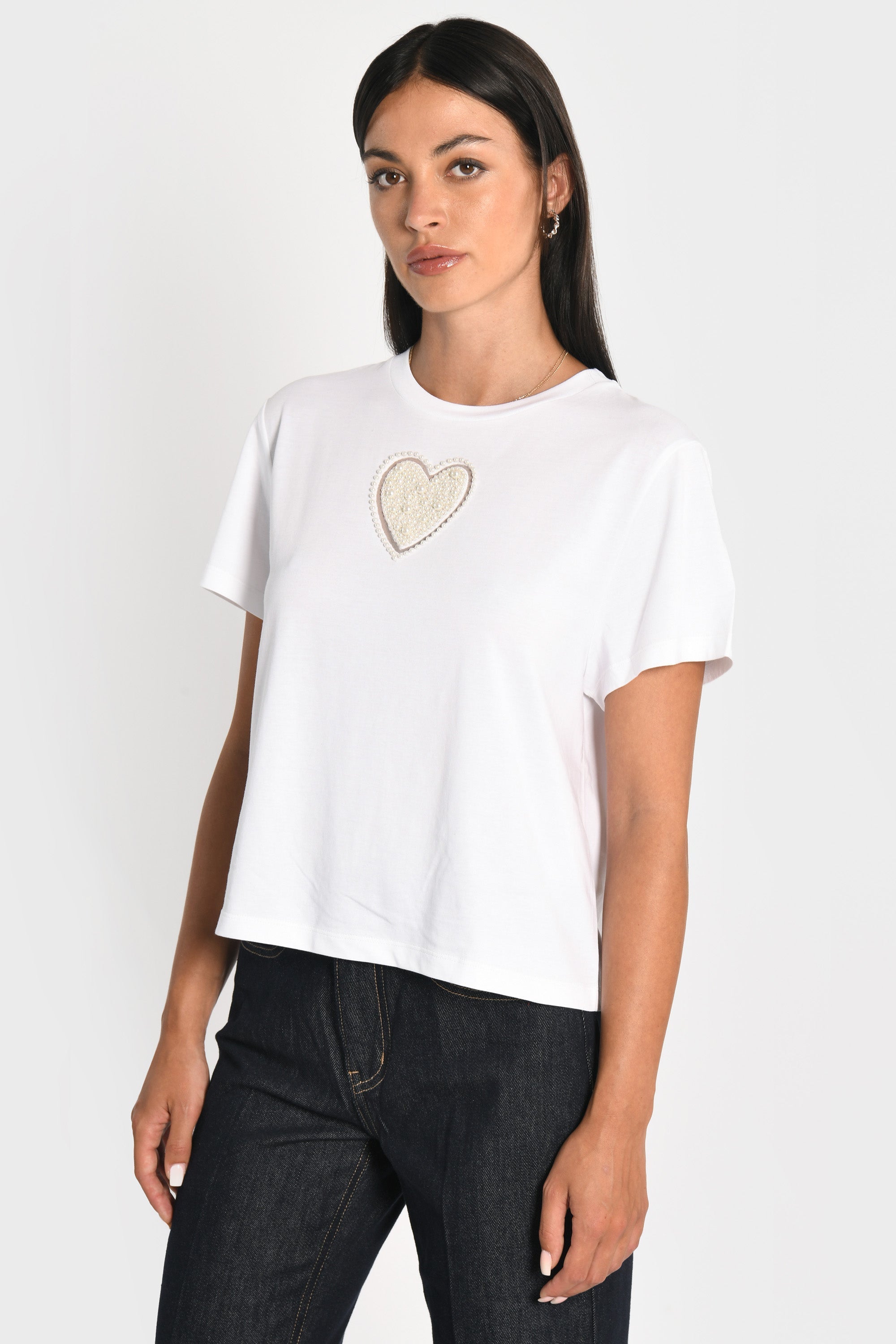 T-SHIRT CŒR PERLÉ NINA BLANC