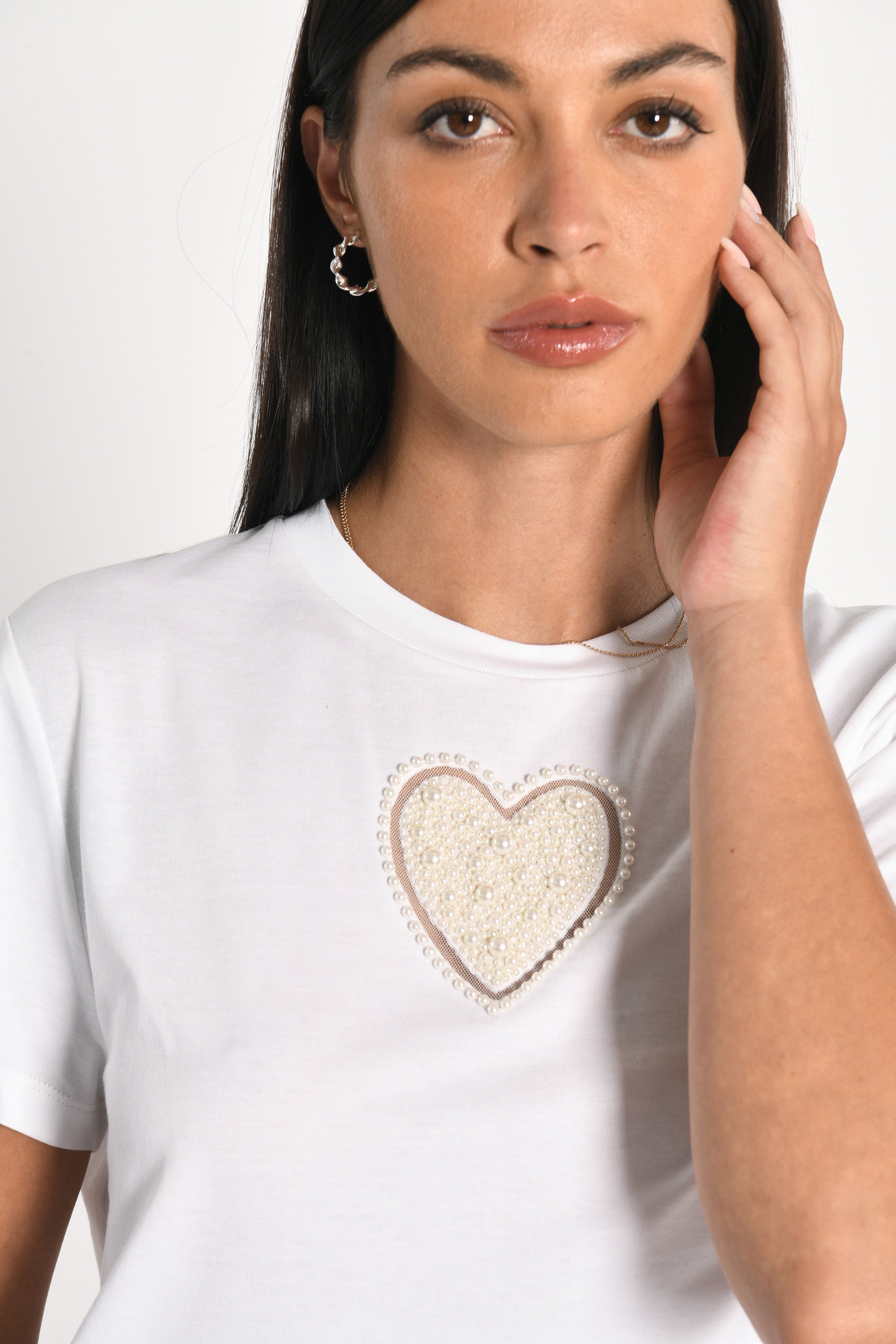 T-SHIRT CŒR PERLÉ NINA BLANC