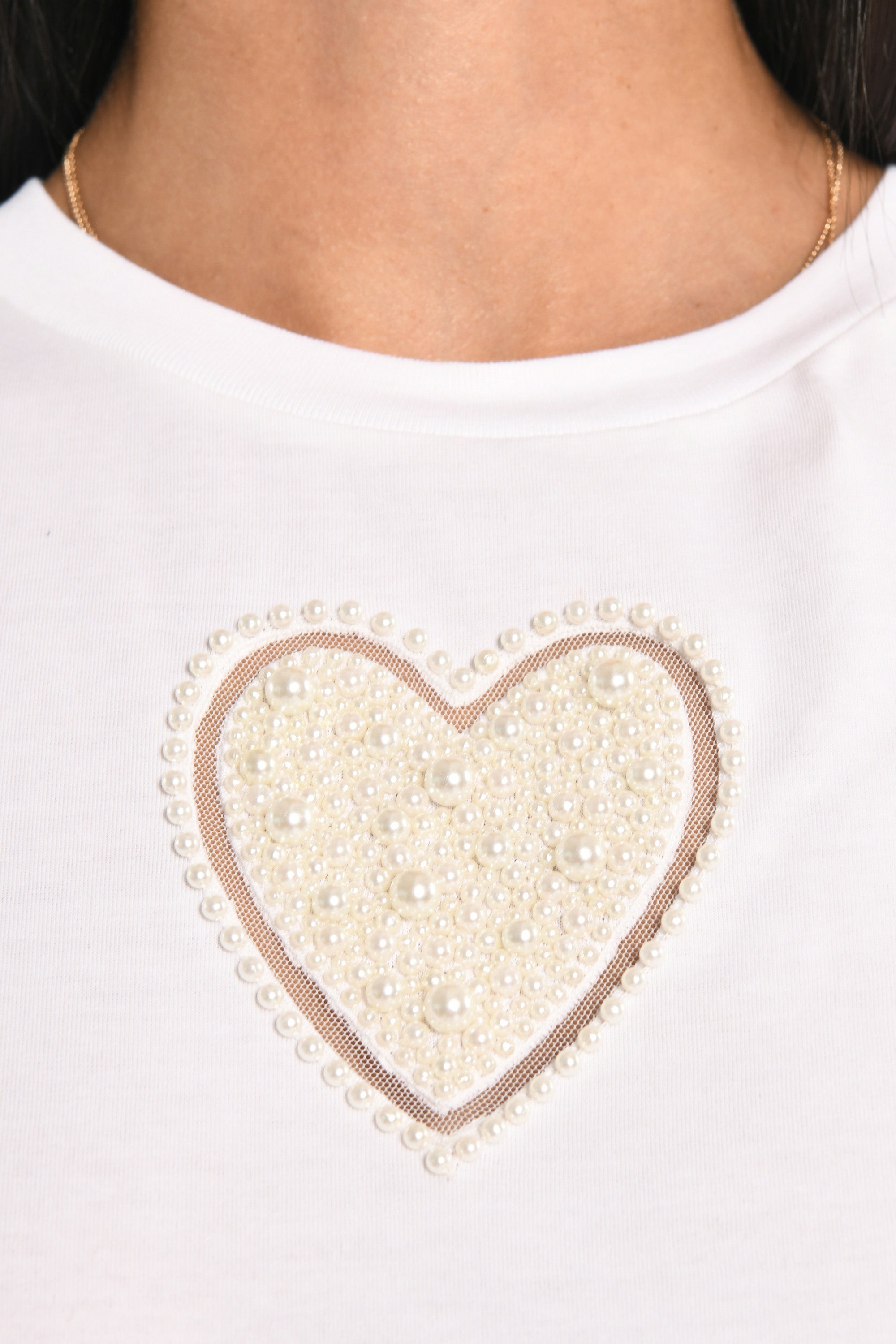 T-SHIRT CŒR PERLÉ NINA BLANC