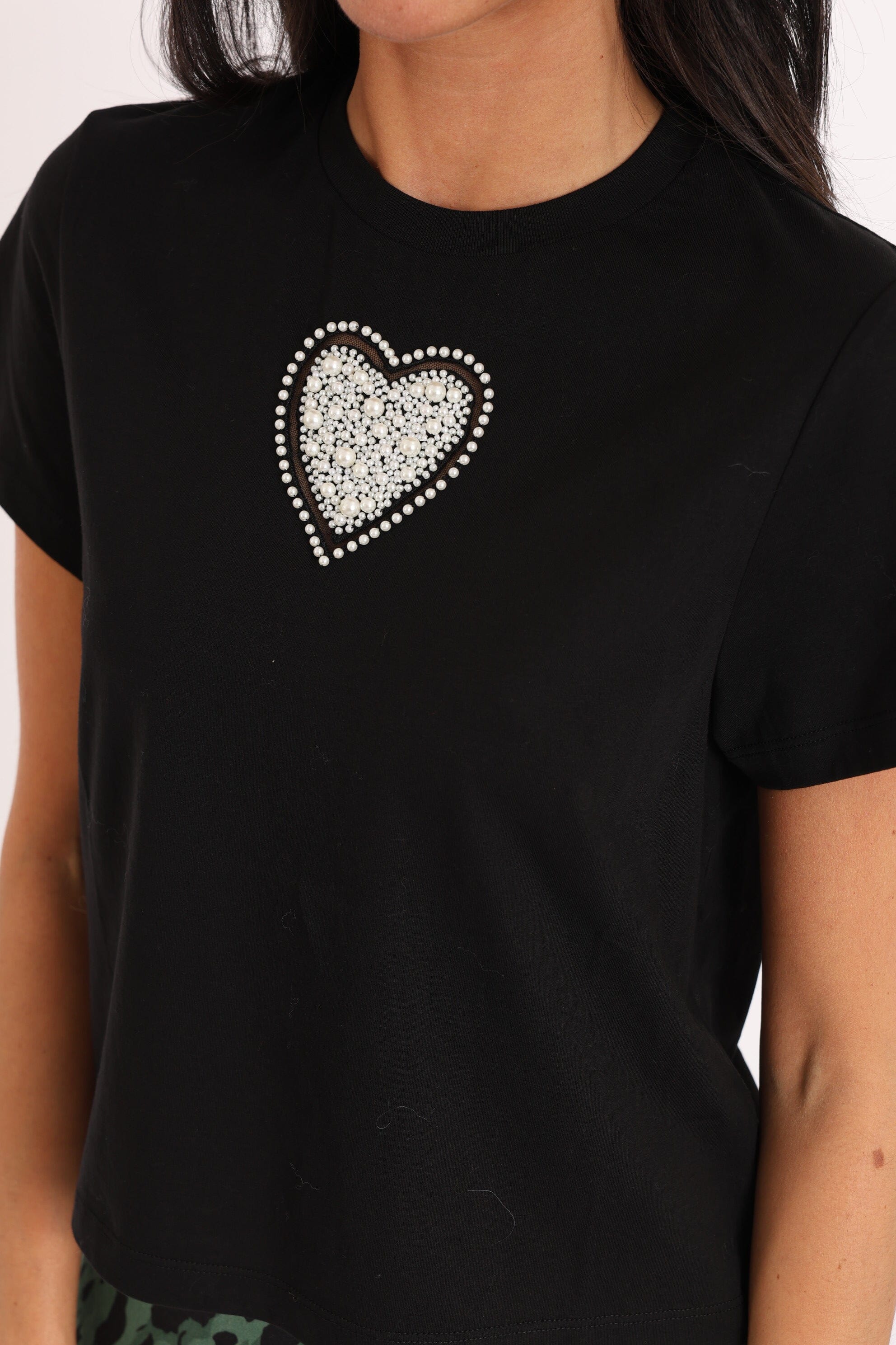 T-SHIRT CŒR NINA PERLÉ NOIR
