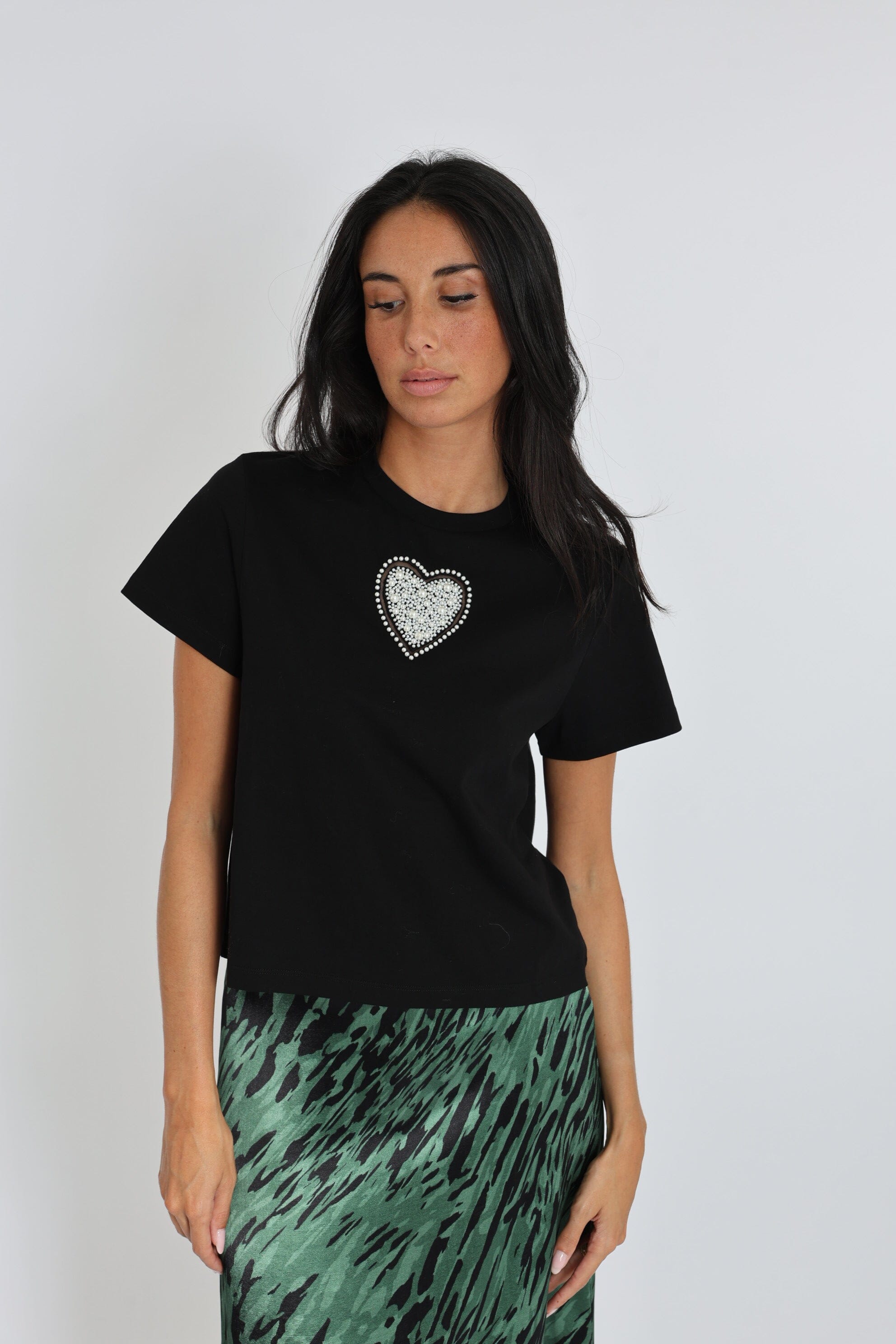 T-SHIRT CŒR NINA PERLÉ NOIR
