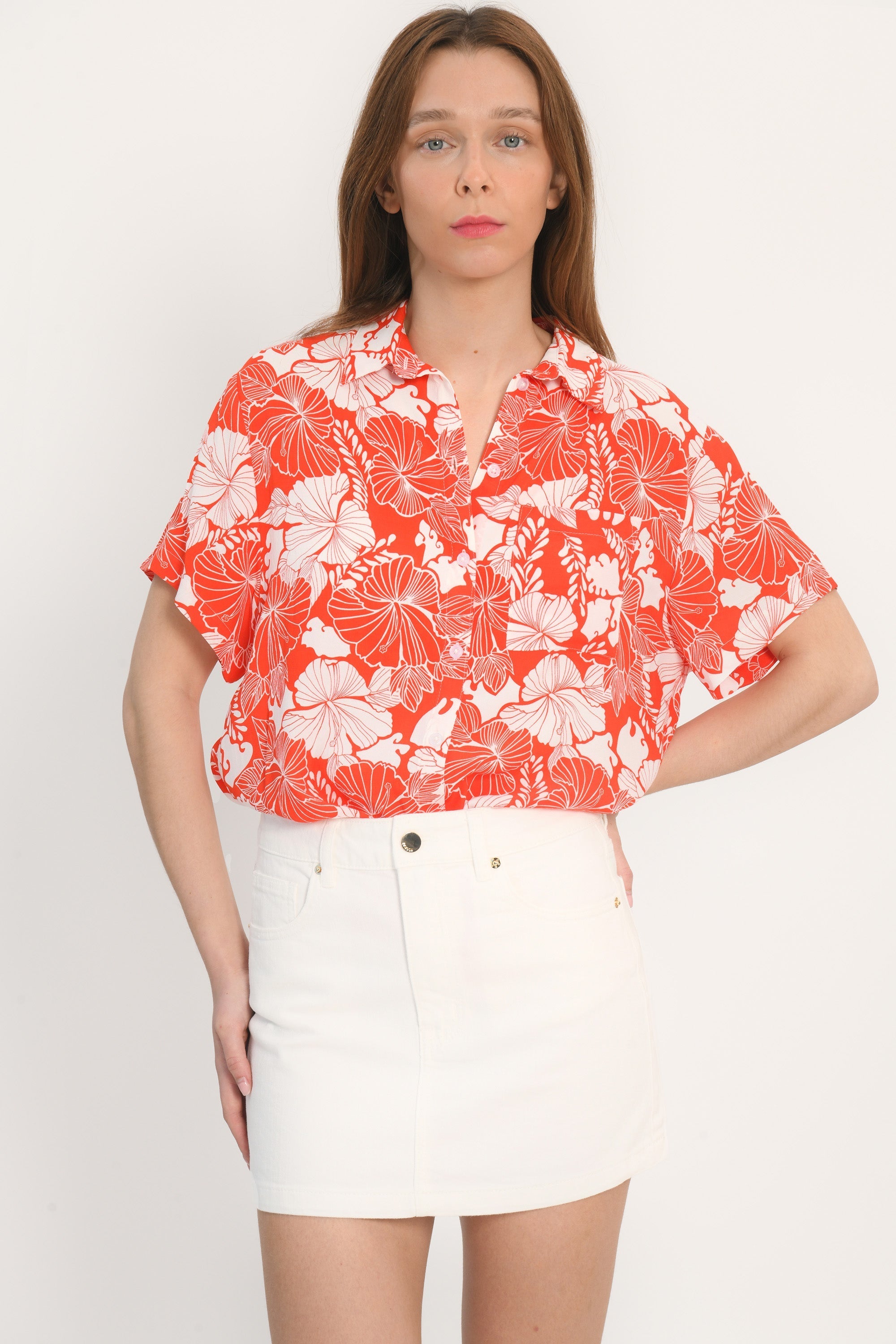 CHEMISIER MANCHES COURTES - ADELAIDE - ORANGE