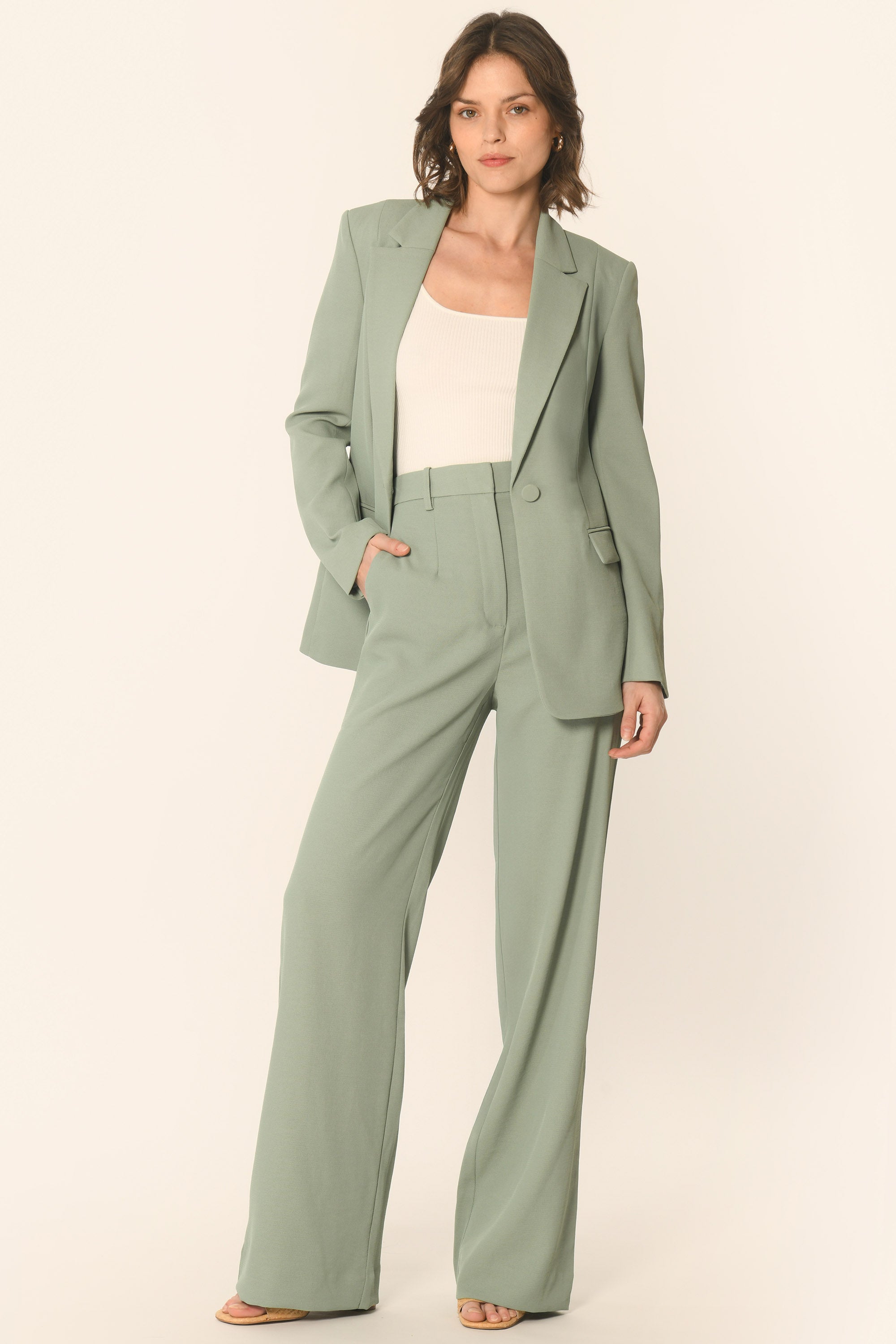 PANTALON TAILLE HAUTE - SAUGE - ALBA