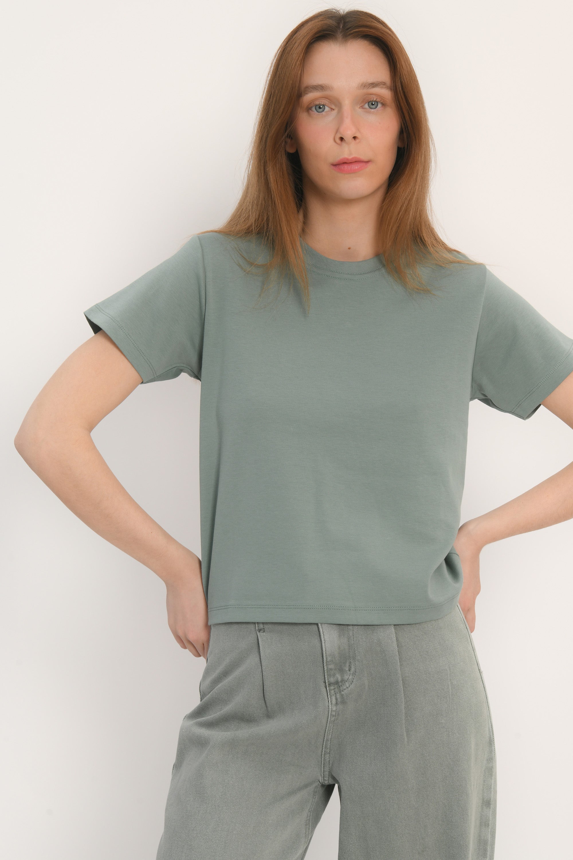 TEE SHIRT BOUTONS - AMBRE - SAUGE