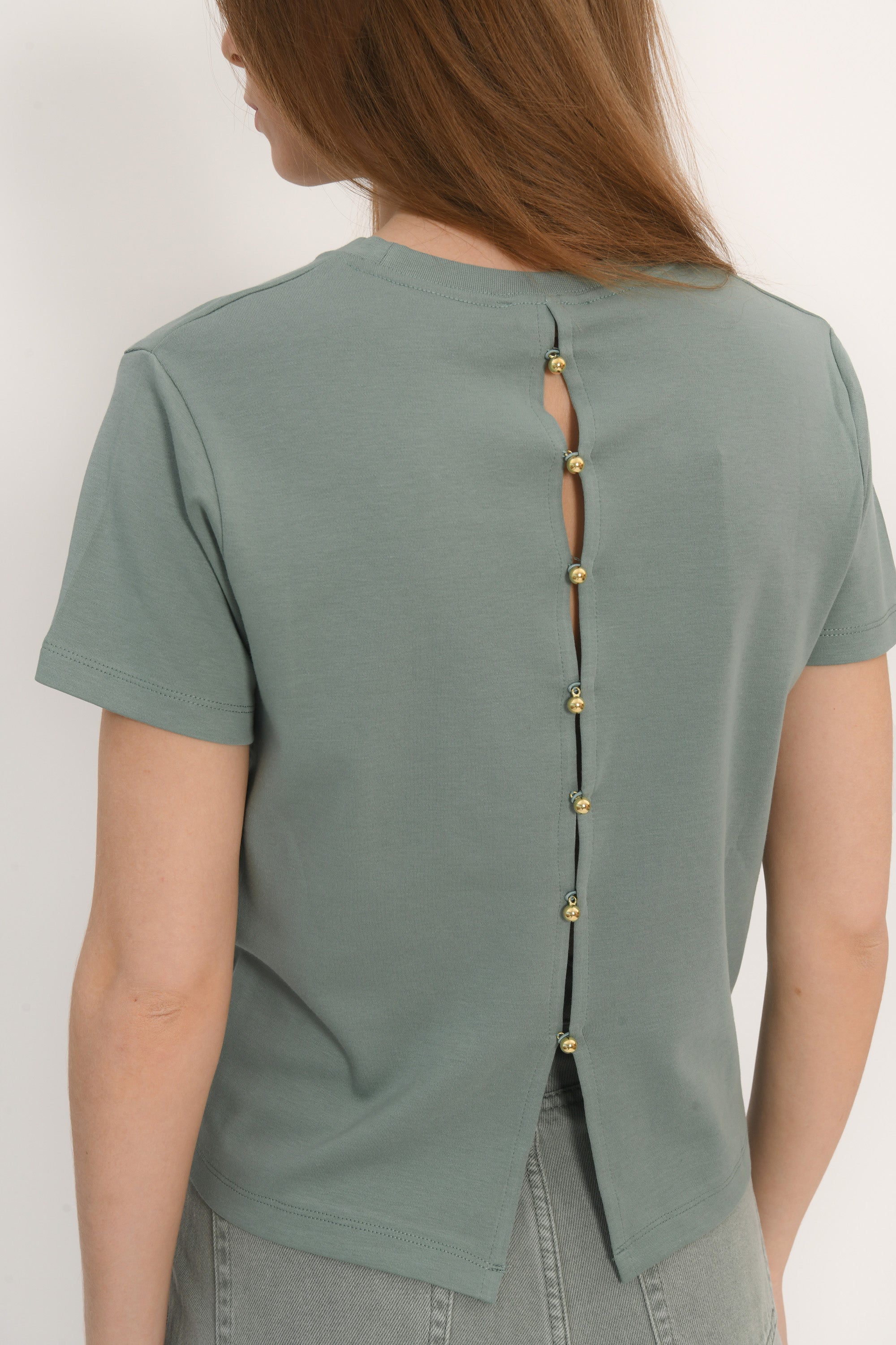 TEE SHIRT BOUTONS - AMBRE - SAUGE