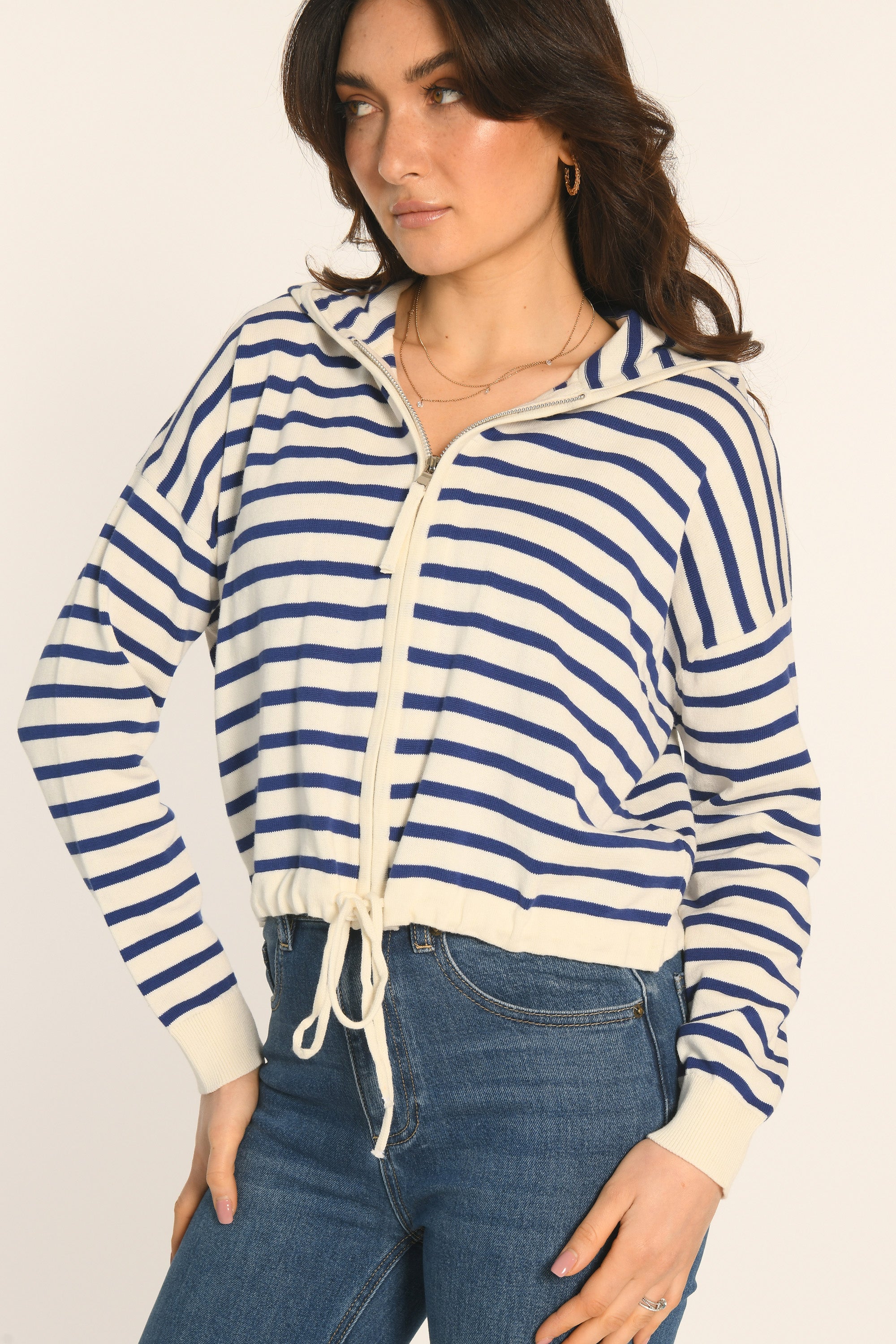 GILET CAPUCHE - ECRU/NAVY - ANDINA