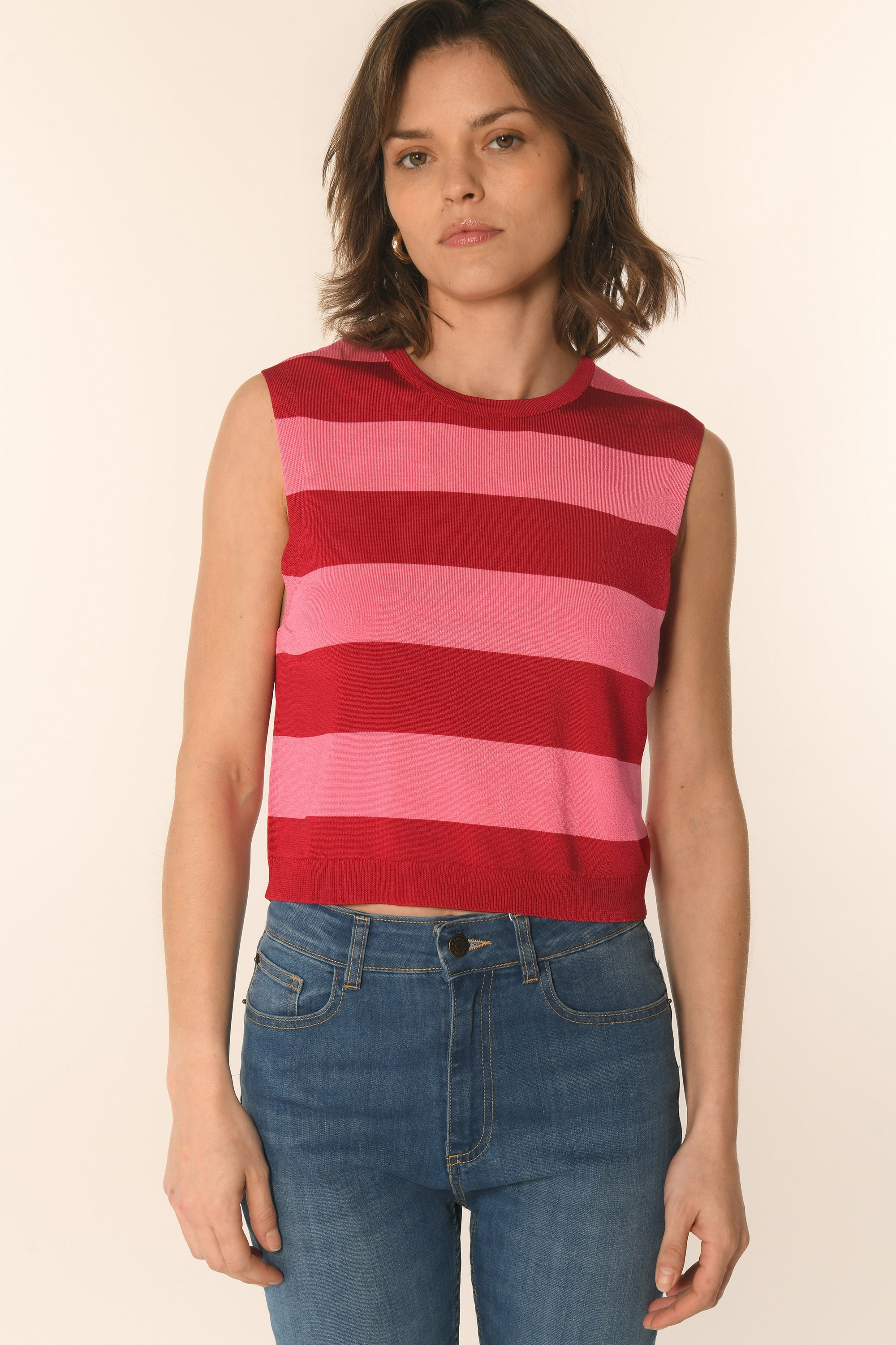 PULL SANS MANCHES - ROUGE/ROSE - ATHENA