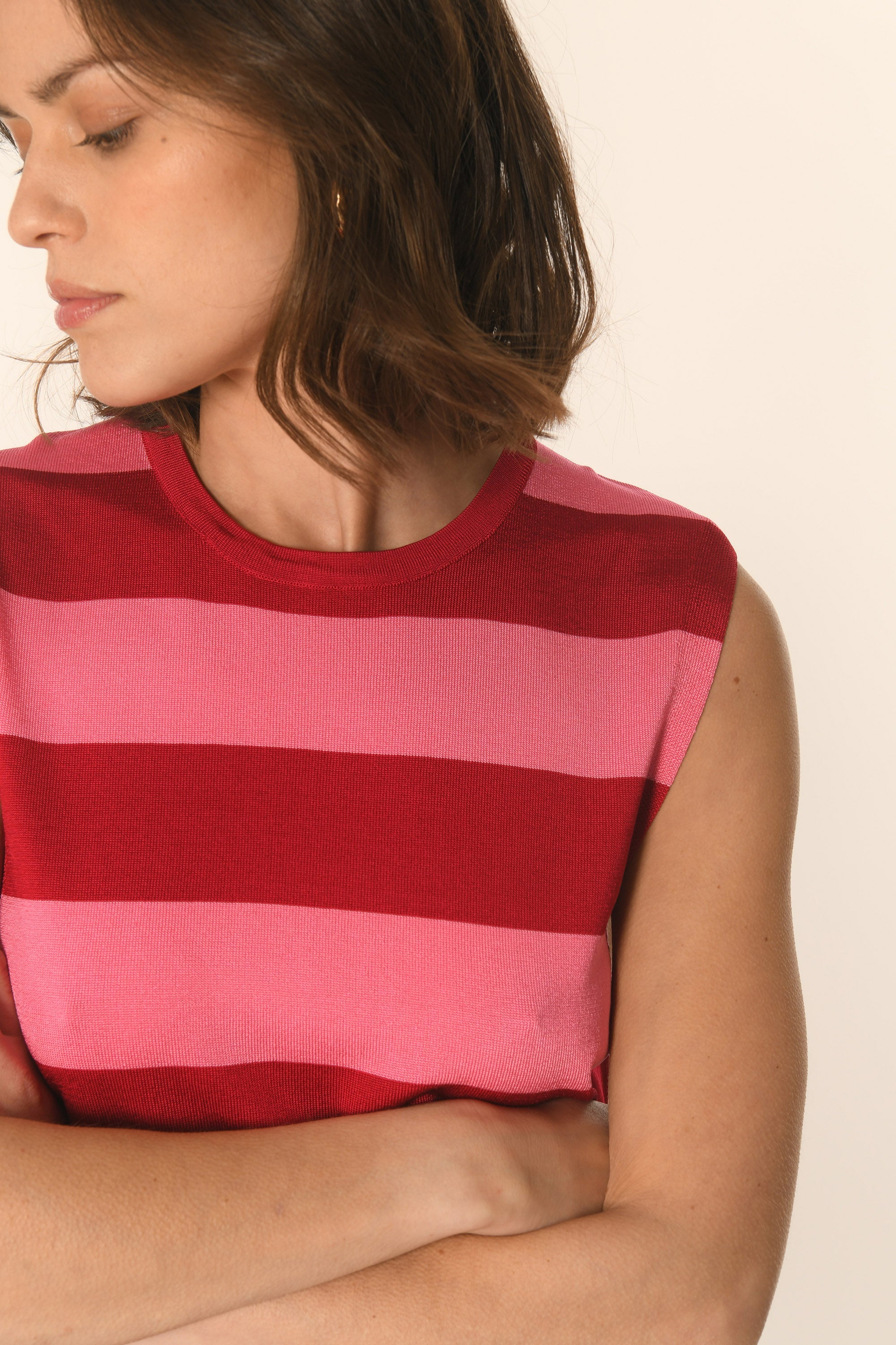 PULL SANS MANCHES - ROUGE/ROSE - ATHENA