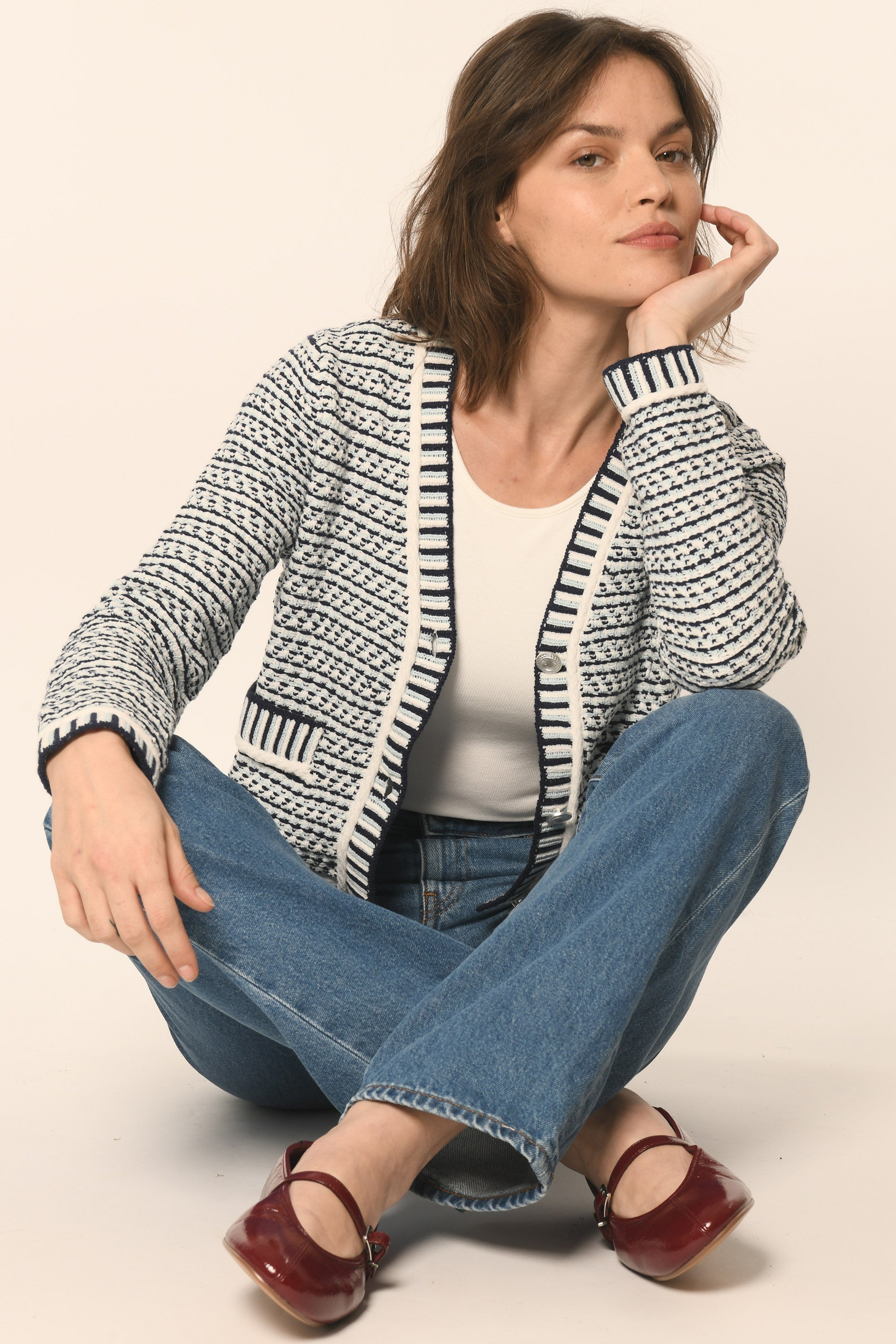 GILET V - NAVY BLANC - ATIKA