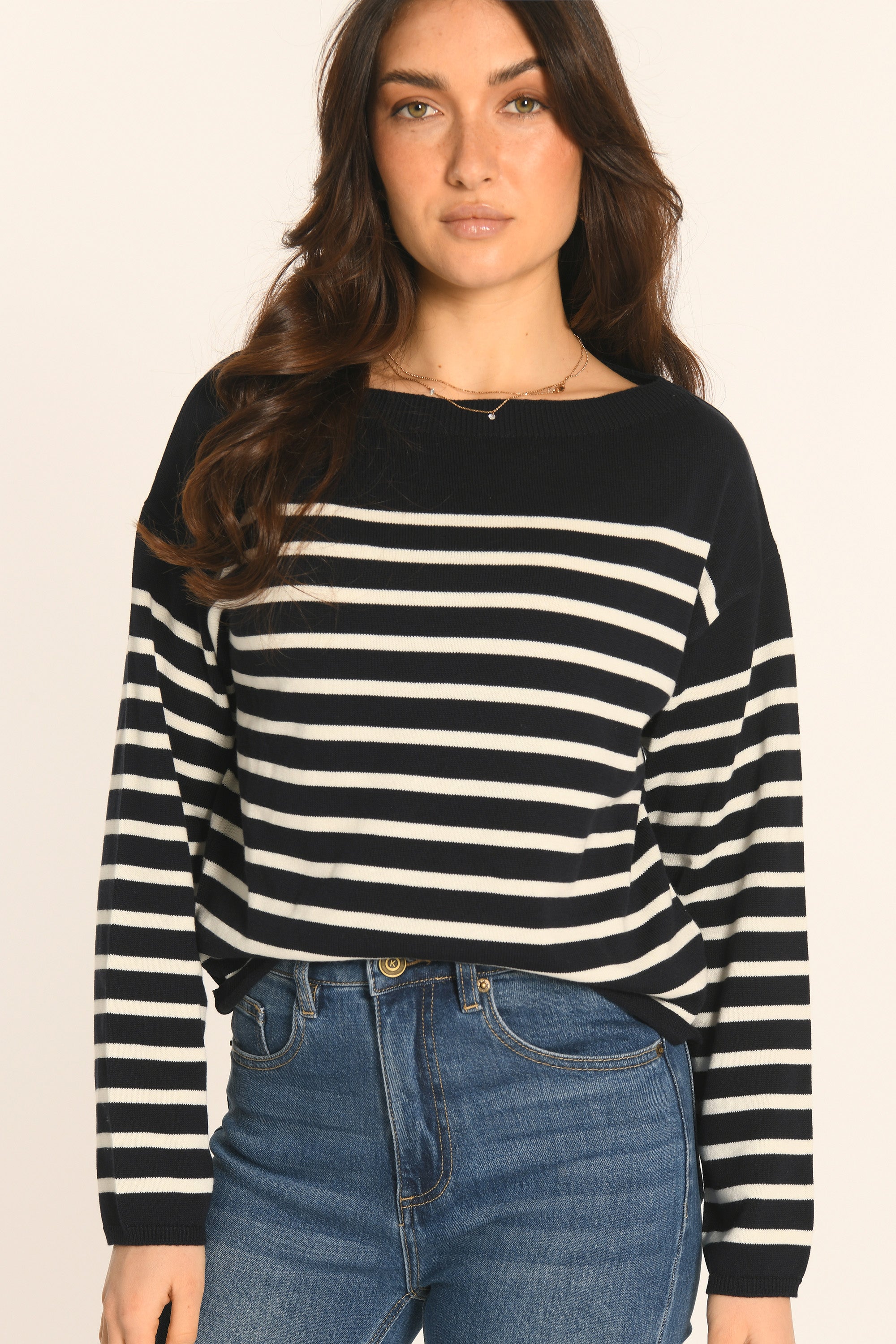 PULL MARINIÈRE COL BATEAU - NAVY/ÉCRU - AURE