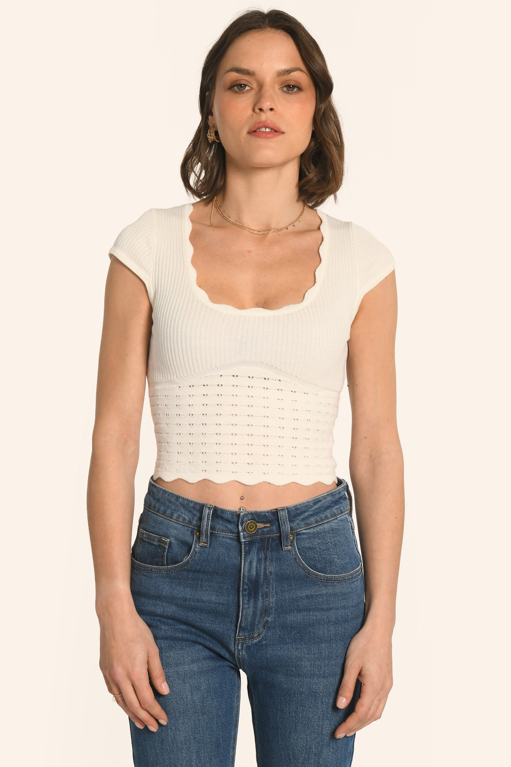 PULL MANCHES COURTES - BLANC - AVA