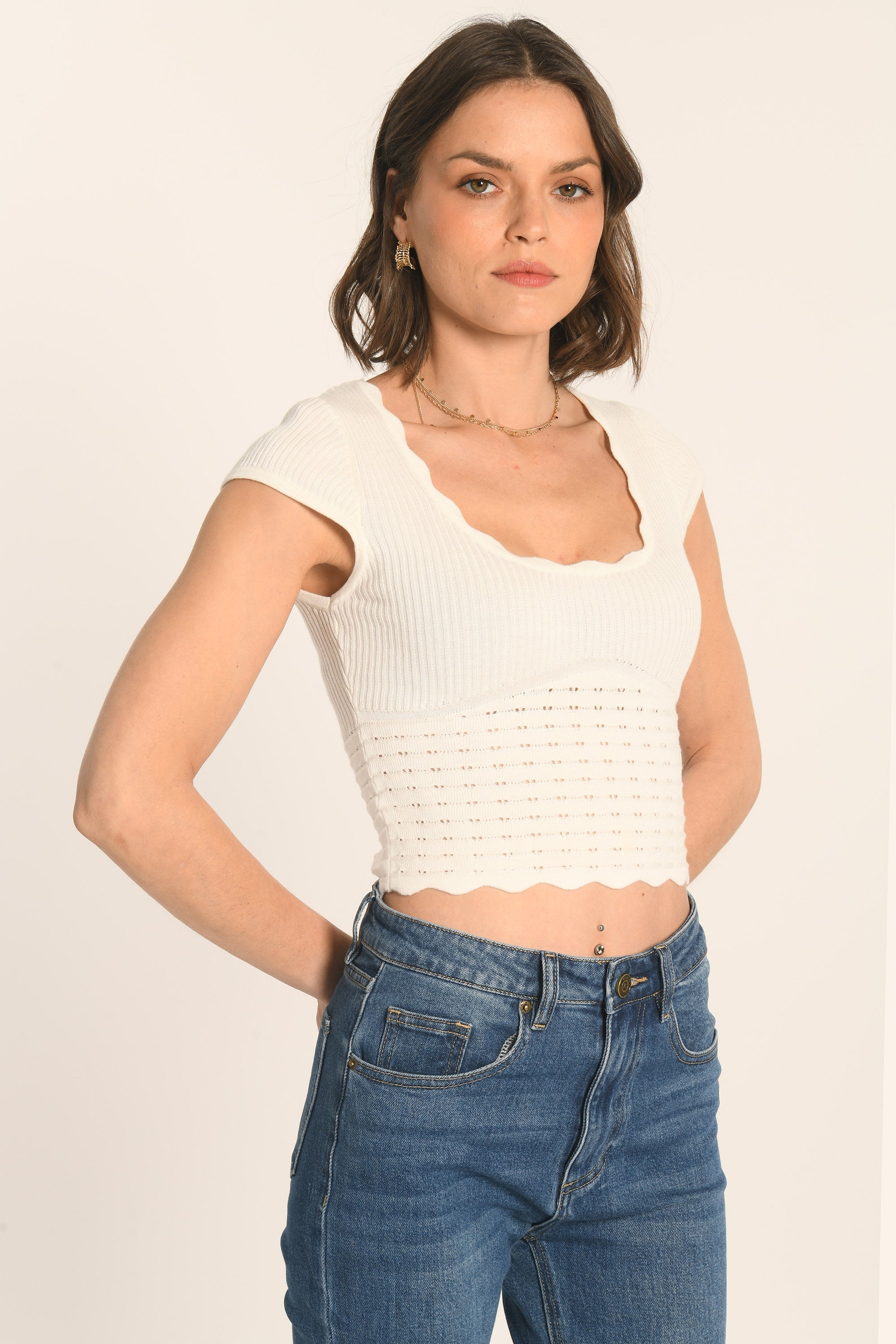 PULL MANCHES COURTES - BLANC - AVA