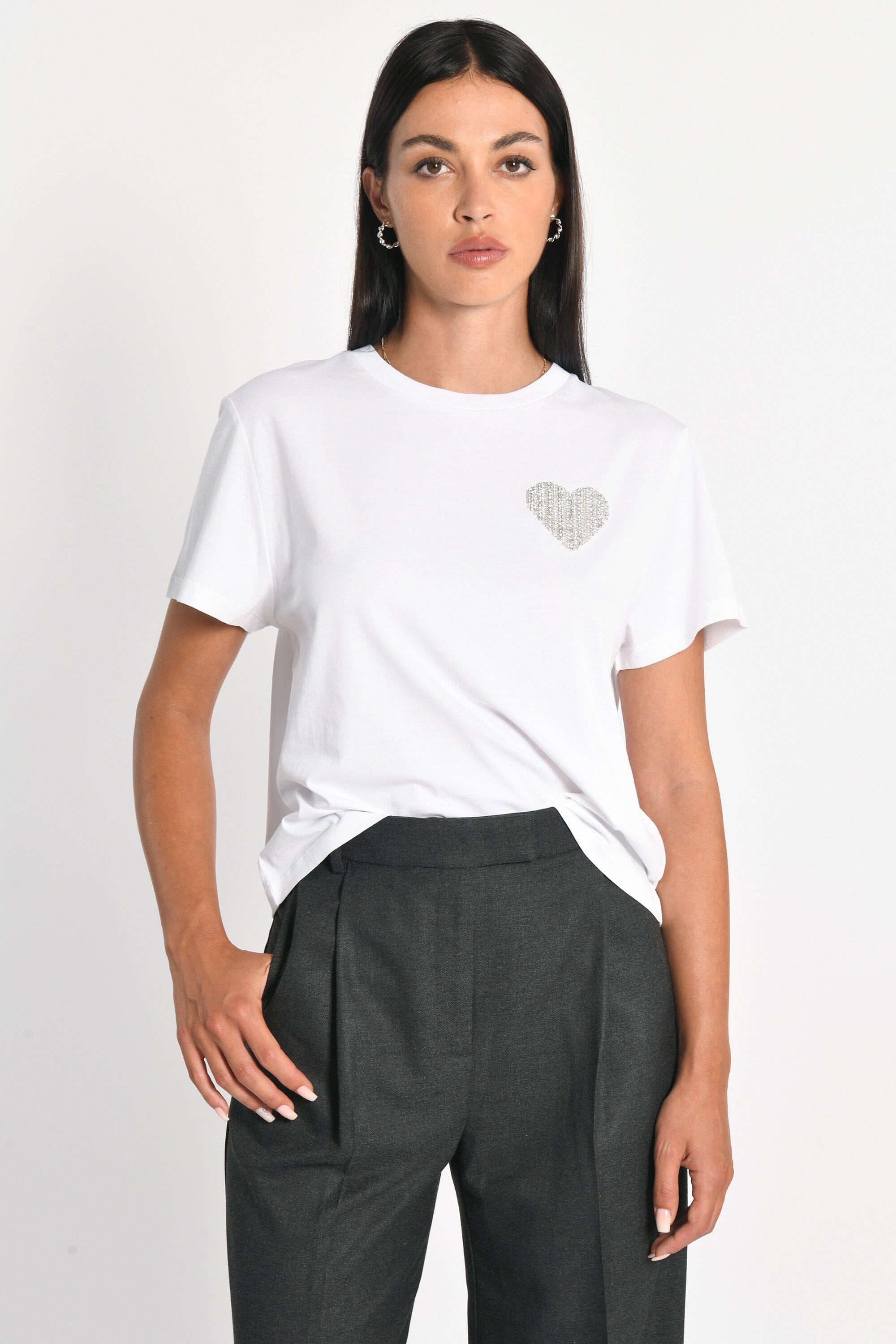T-SHIRT CŒR STRASS LUNA BLANC